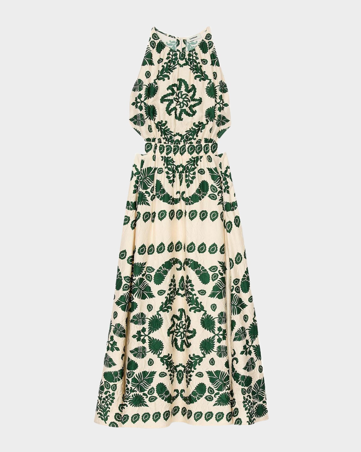 Sandro Hyeres Floral Midi Dress In Ecru / Green