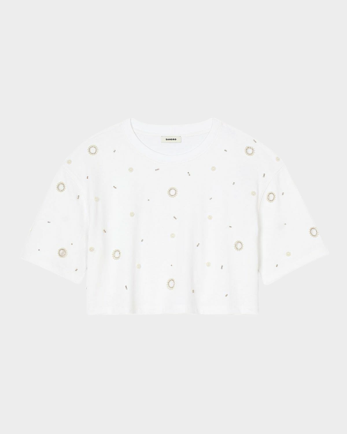 Shop Sandro Limonade Embellished Cropped T-shirt In White
