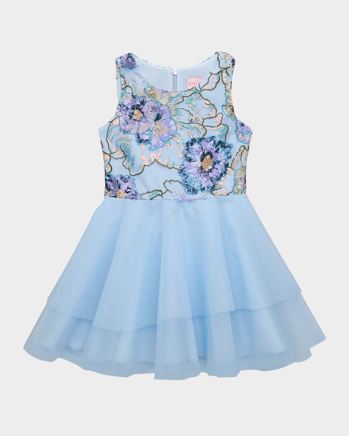 Zoe Girl's Ayla Floral Embroidered Tulle Dress In Blue