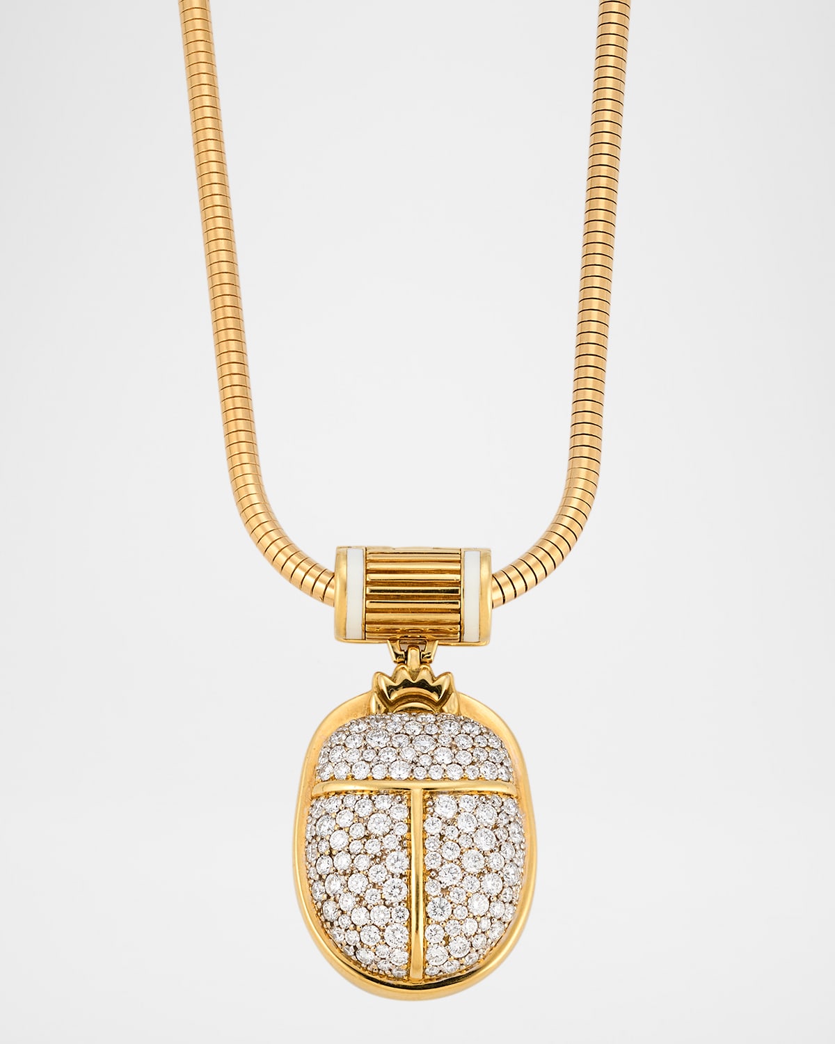 18K Yellow Gold Scarab Pendant Necklace with Diamonds and Enamel