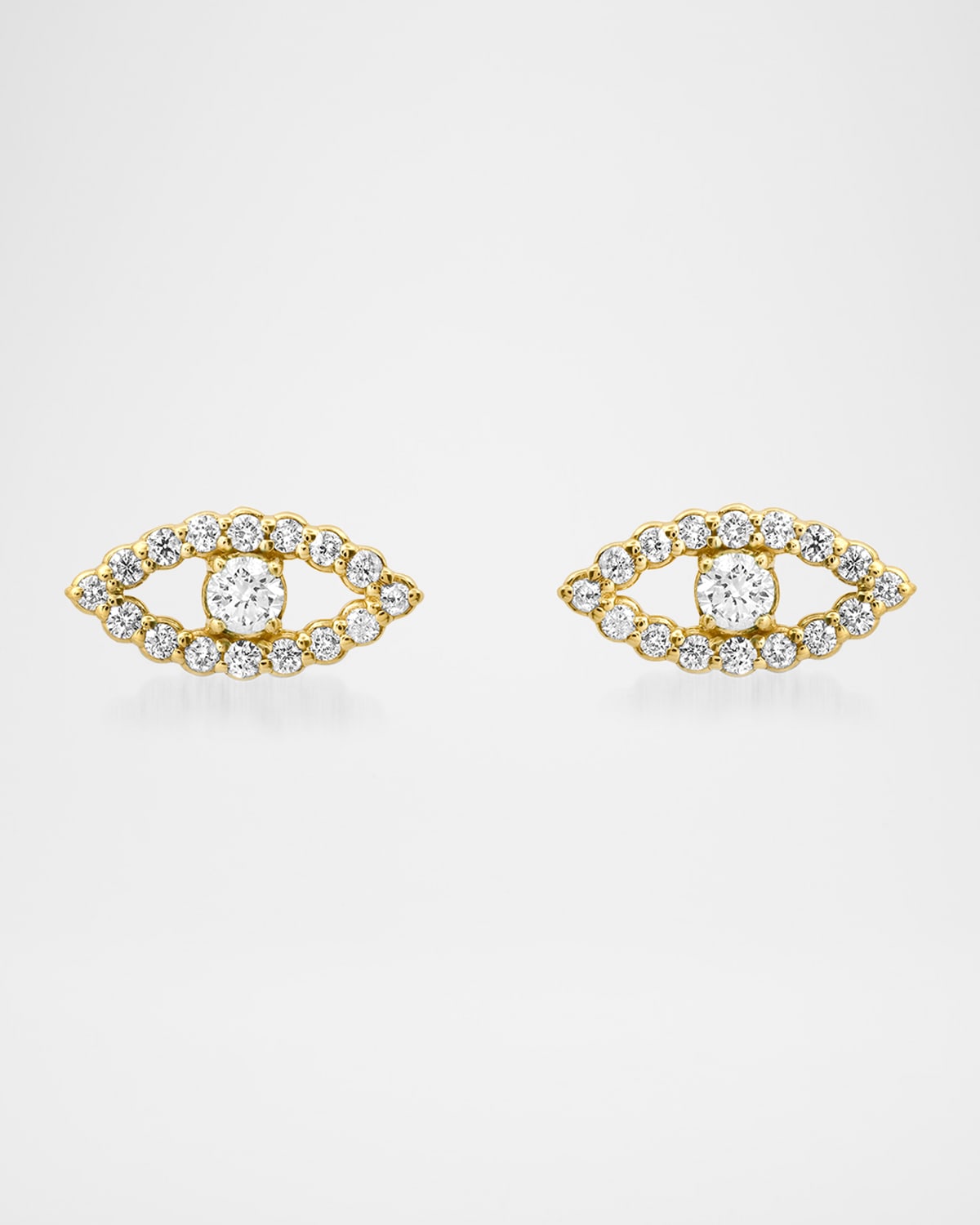 18K Yellow Gold Mini Open Evil Eye Stud Earrings with Diamonds