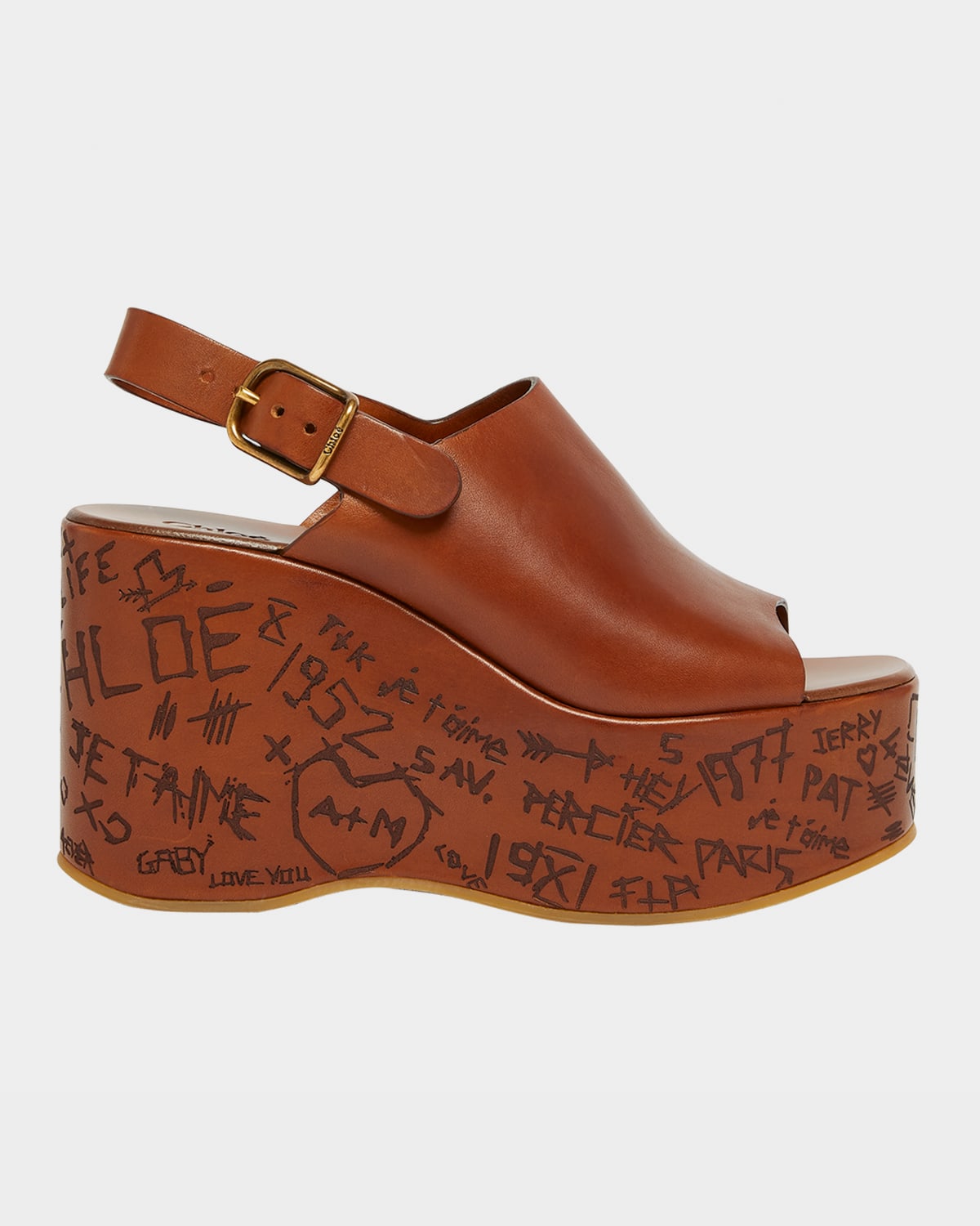 Chloé Maxime Leather Slingback Platform Sandals In Brown