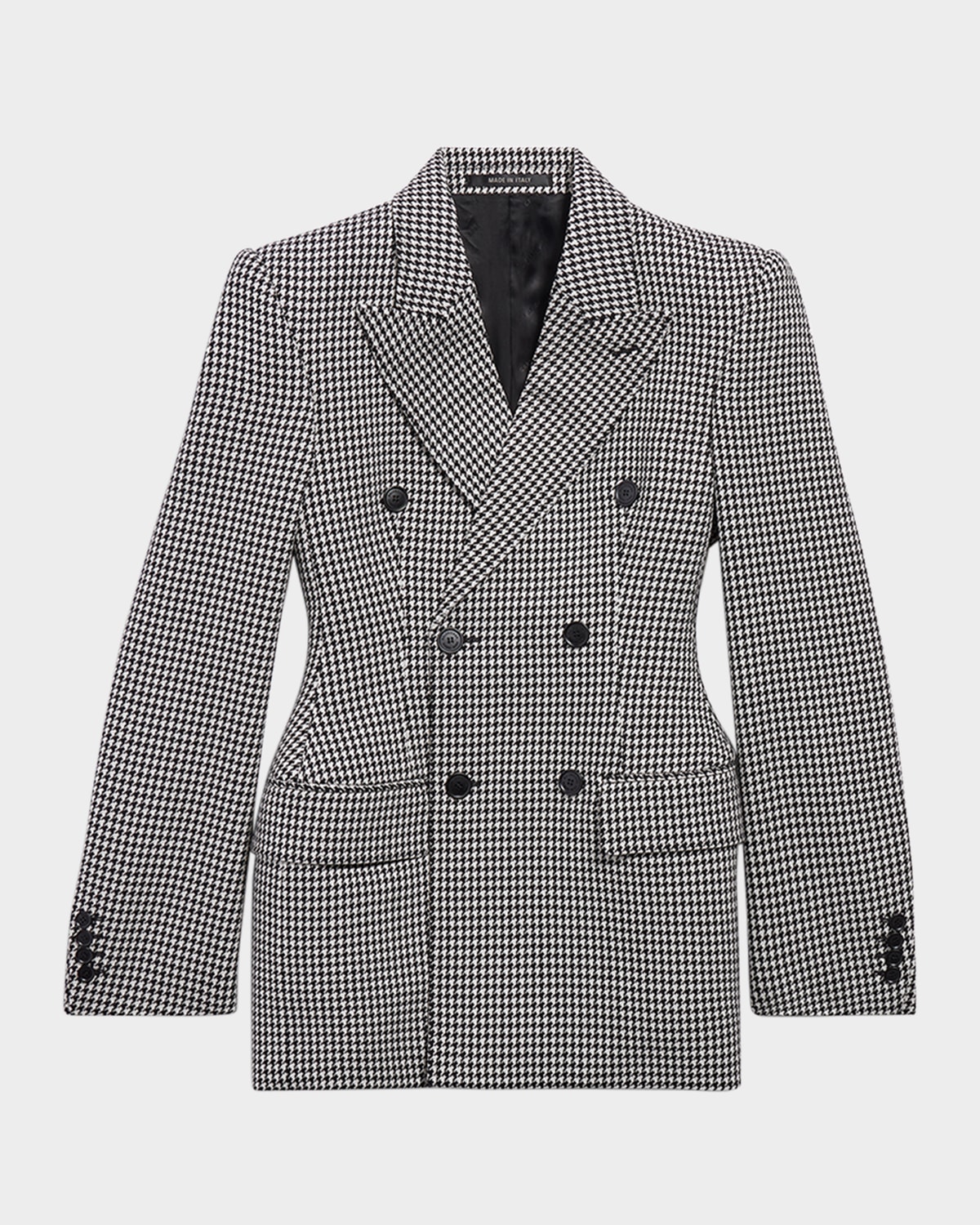 Balenciaga Houndstooth Double-breasted Hourglass Jacket In 1070 Black/white