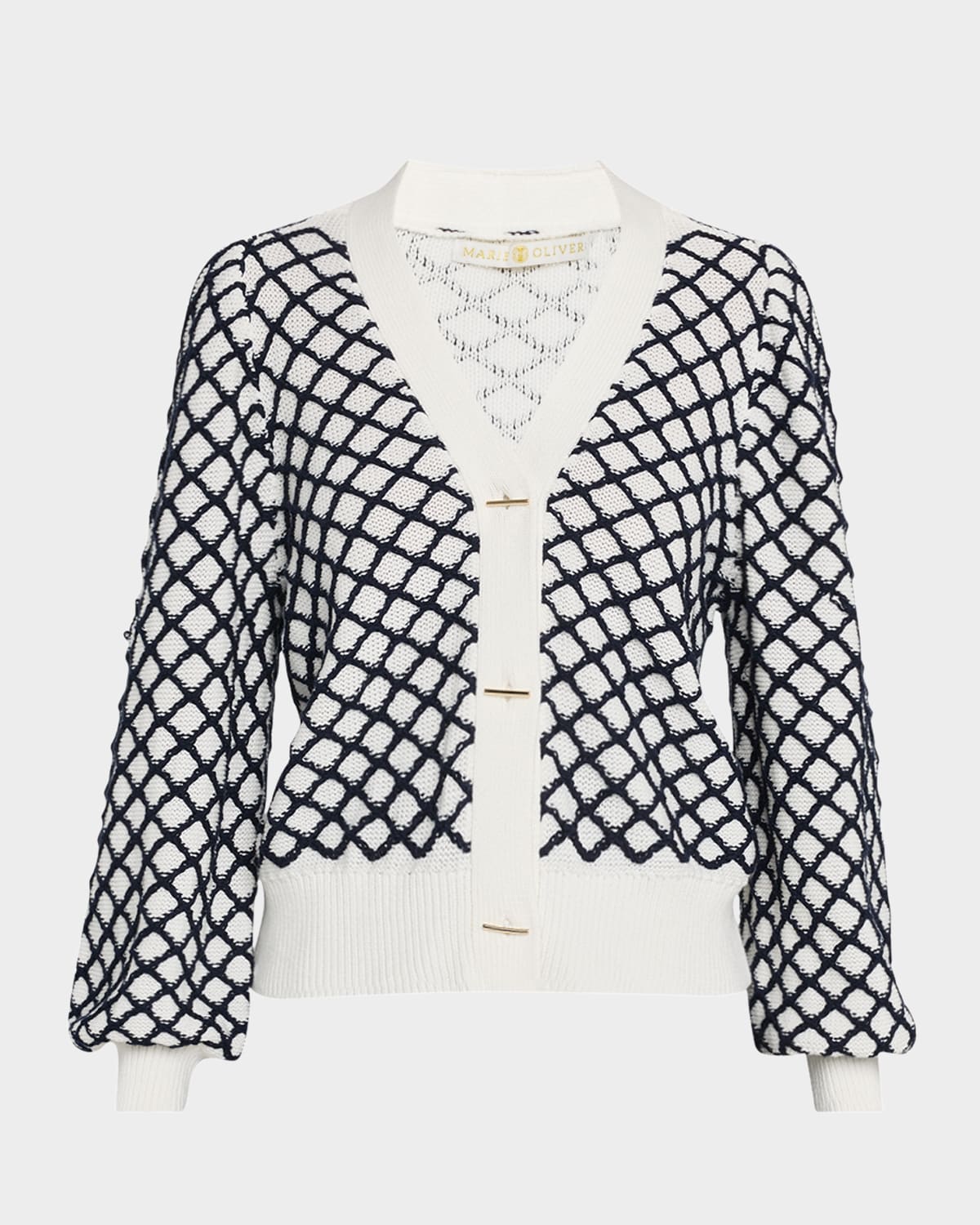 Shop Marie Oliver Charlie Diamond Knit Cotton Cardigan In Lattice