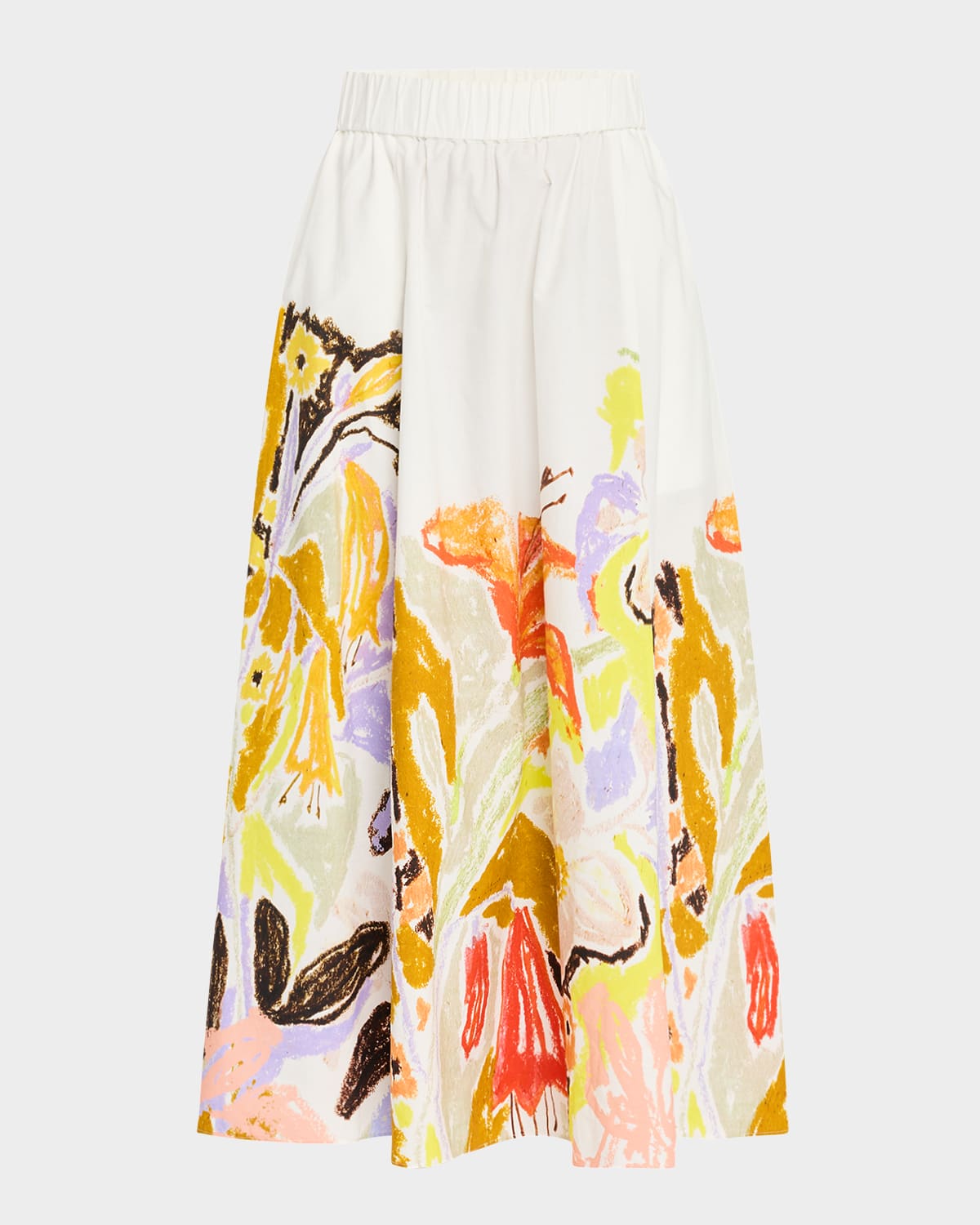 MARIE OLIVER SASHA ABSTRACT-PRINT COTTON MIDI SKIRT 