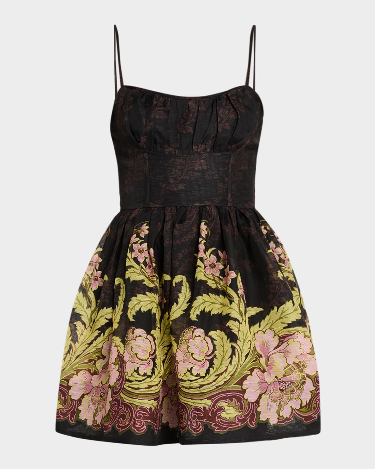 Cara Cara Alba Floral Fit-and-flare Mini Dress In Brown