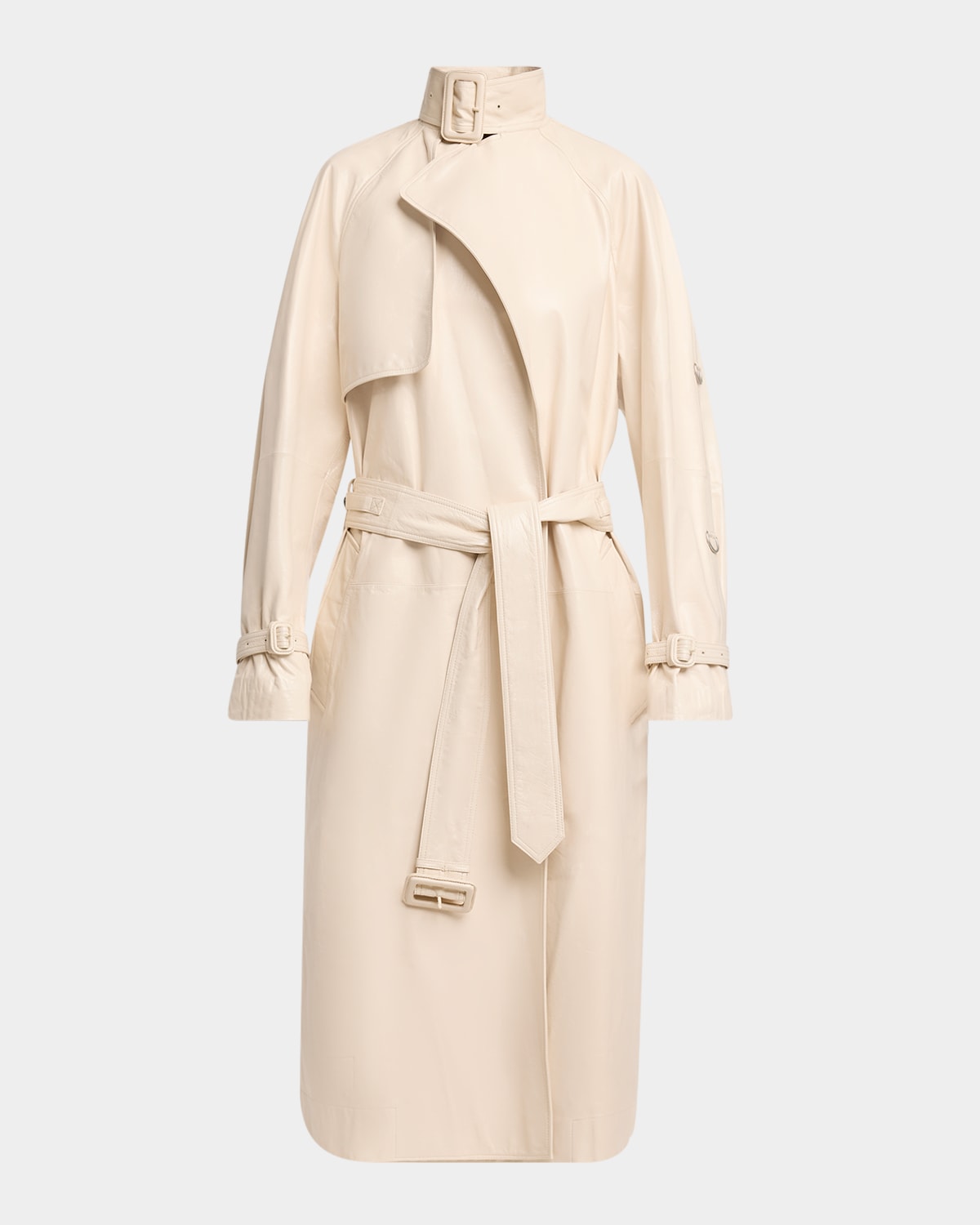 Shop Proenza Schouler Sabina Lacquered Leather Wrap Trench Coat In Ecru