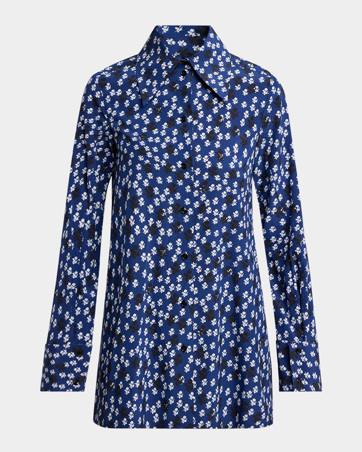 Proenza Schouler Emmeline Floral Print Silk-blend Shirt In Navy Multi