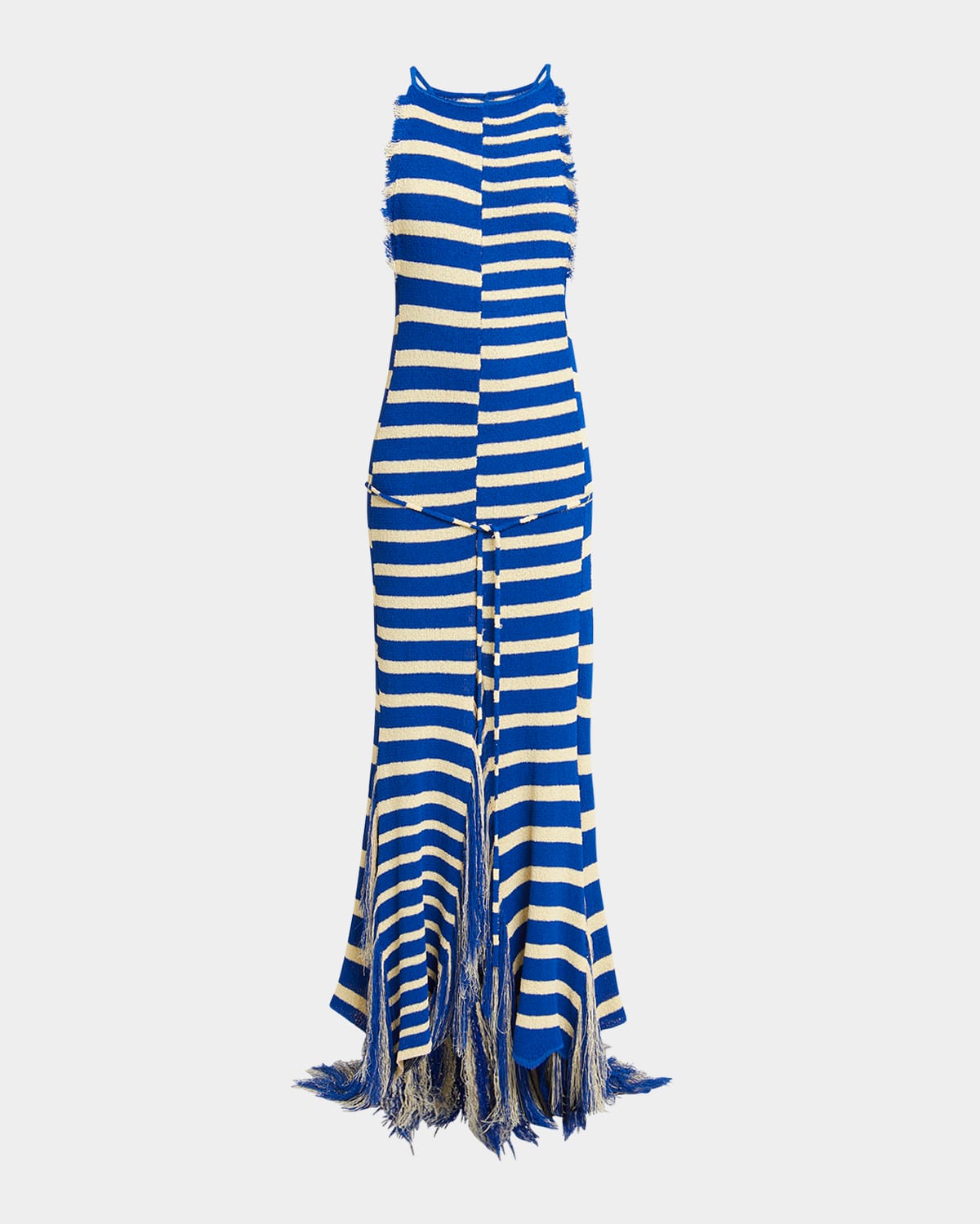 Shop Proenza Schouler Yves Stripe Fringed Knit Dress In Cobalt Multi