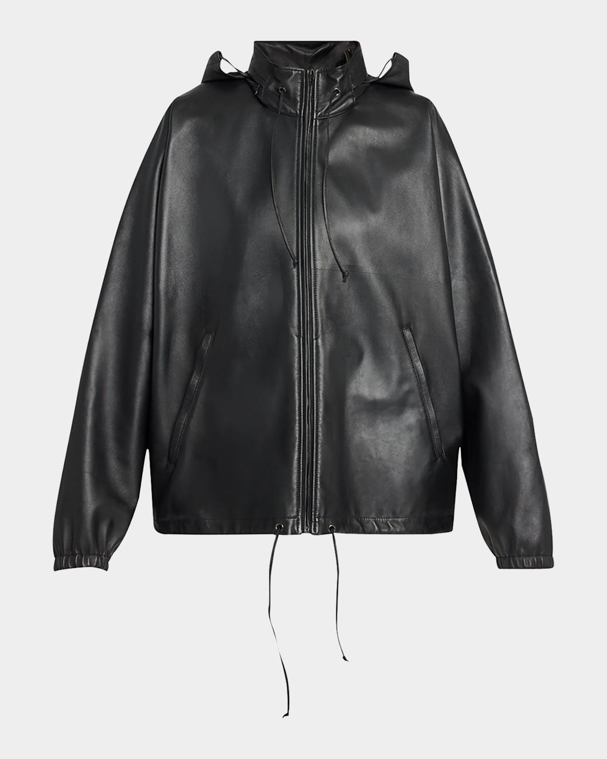 The Row Jilly Leather Zip Hooded Jacket In Black