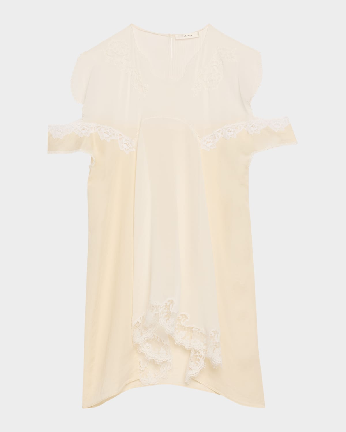 The Row Desy Lace Cold-shoulder Top In Off White