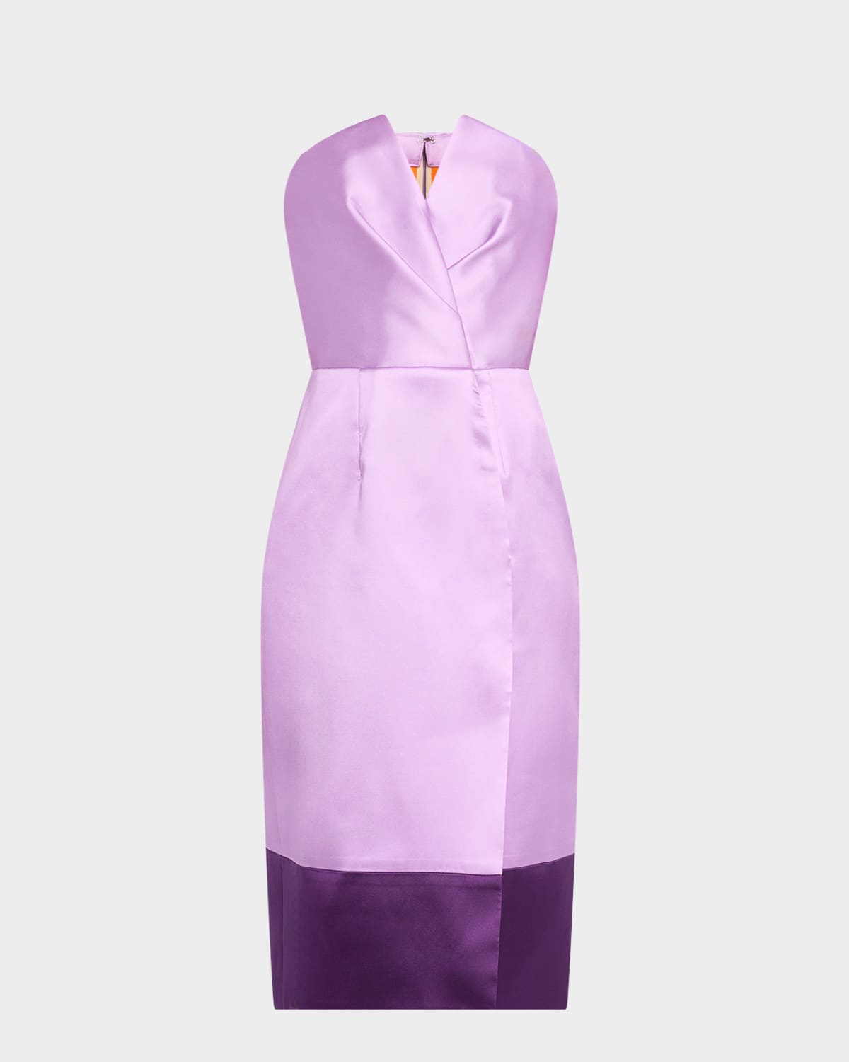 Strapless Folded Bustier Silk Midi Dress