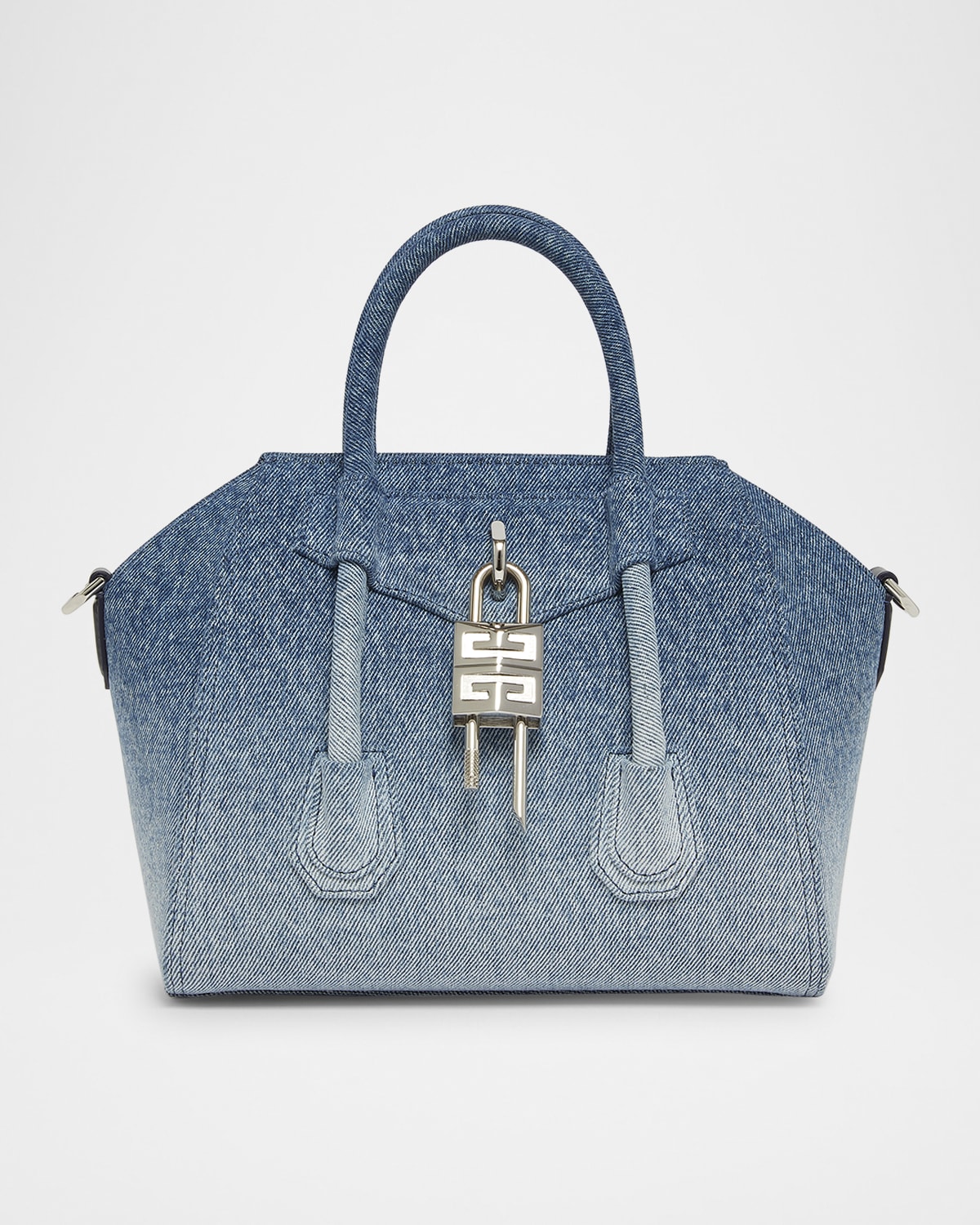 Shop Givenchy Antigona Lock Mini Top-handle Bag In Faded Denim In Antigona Lock Mini Top Handle