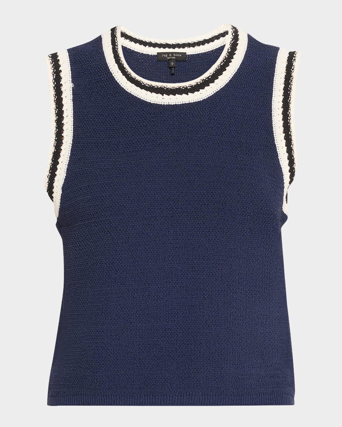 Rag & Bone Blue Meghan Striped Crochet-trim Sweater Vest In Navy