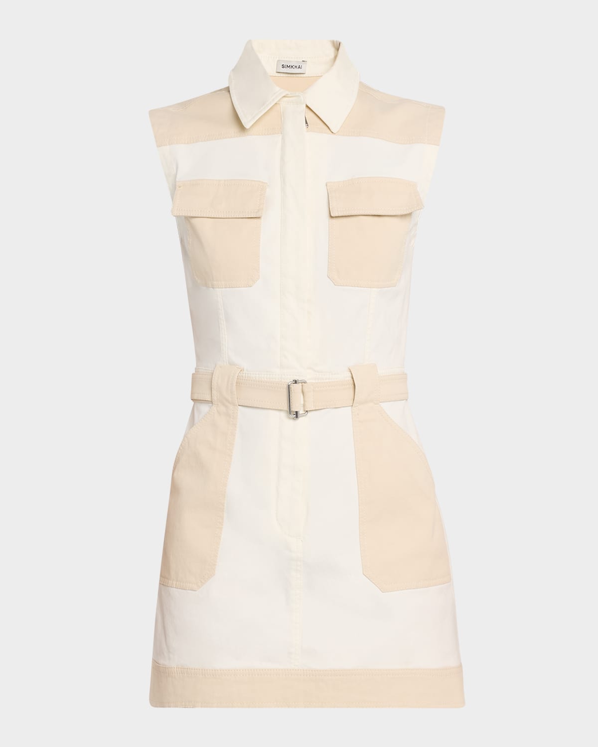 Simkhai Esmee Sleeveless Mini Utility Dress In Ivory Multi