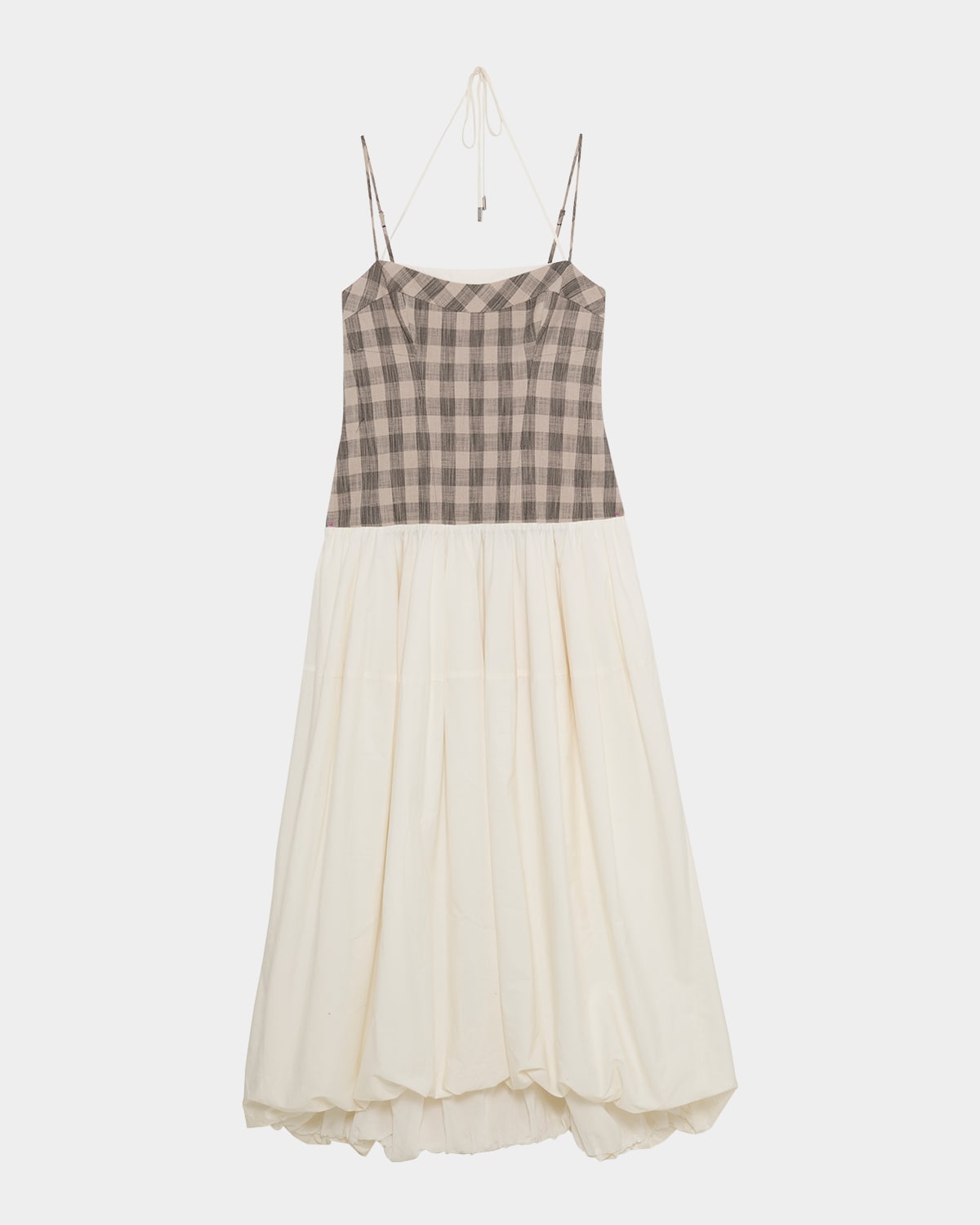 Shop Simkhai Pfeiffer Drop-waist Bubble Midi Dress In Midnight Gingham