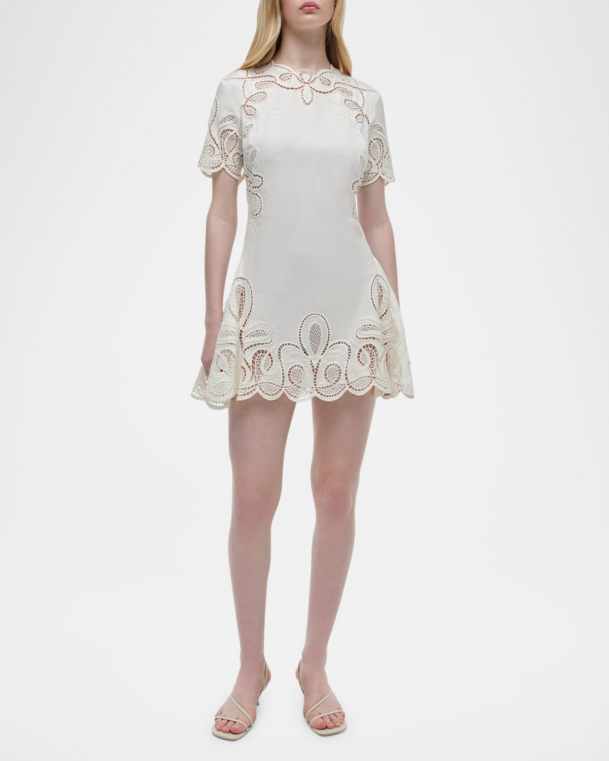 Simkhai Morrigan Embroidered Short-sleeve Mini Dress In Ivory