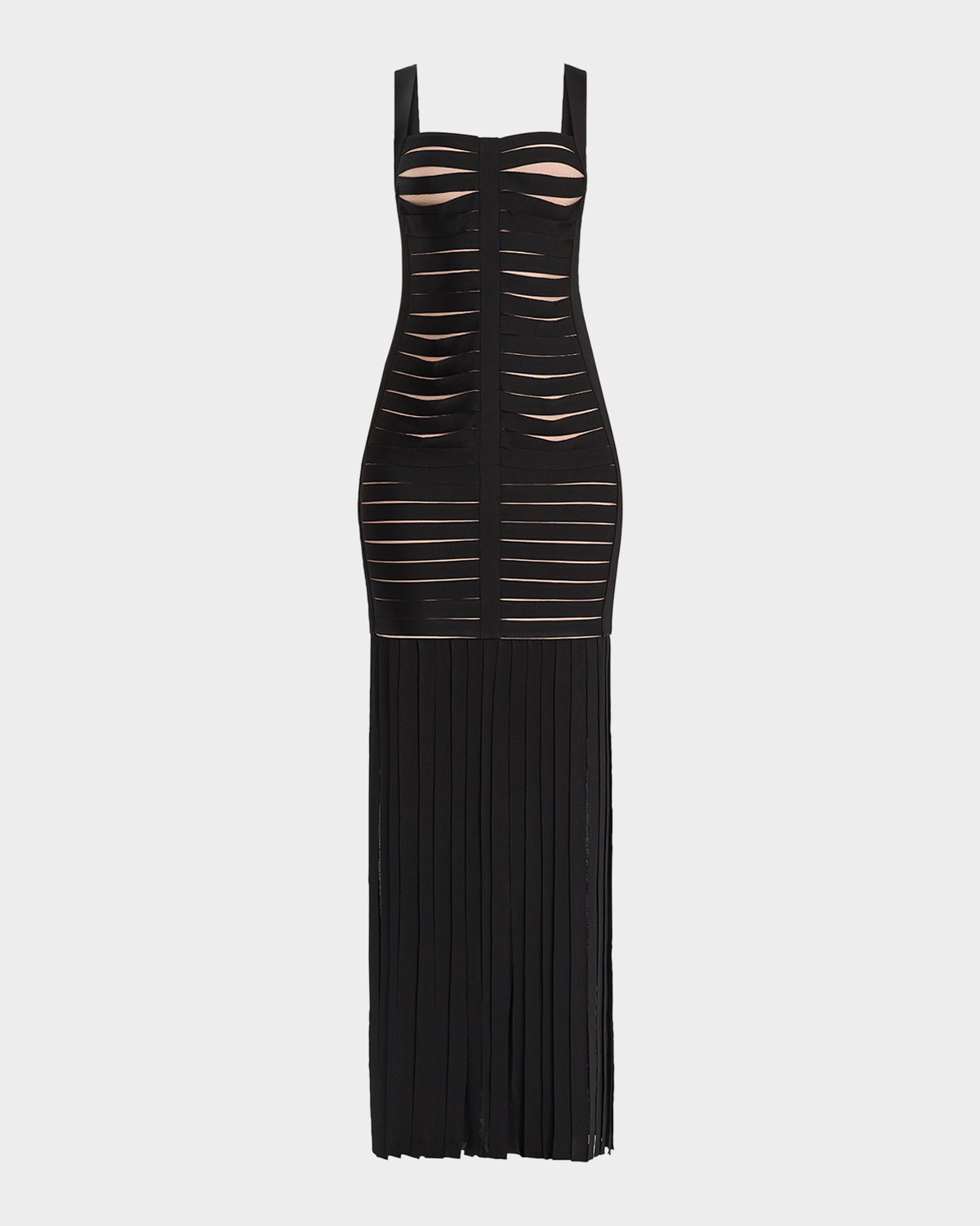 Hervé Léger Alessandra Slash-Cutout Bandage Fringe Gown