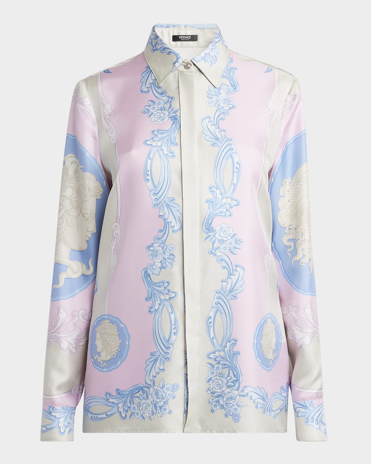 Shop Versace Medusa Cameo Foulard Silk Twill Formal Shirt In Pastel Pinklight