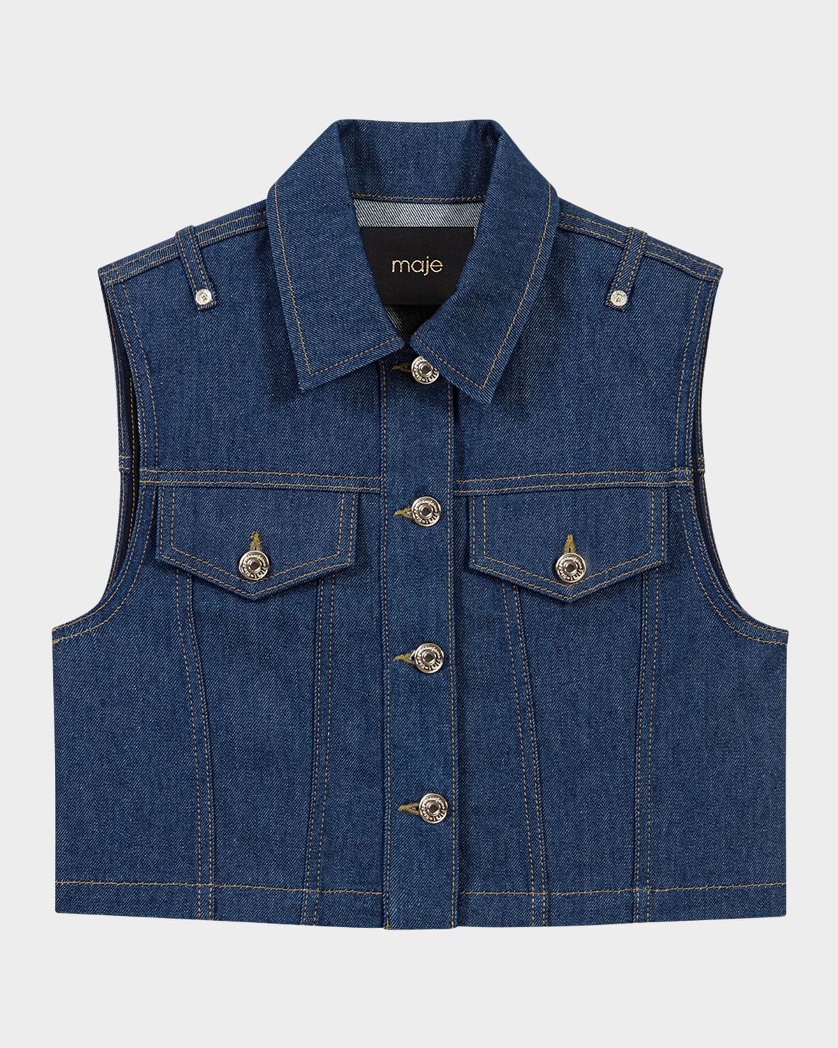 Maje Denim Cropped Jacket In Navy