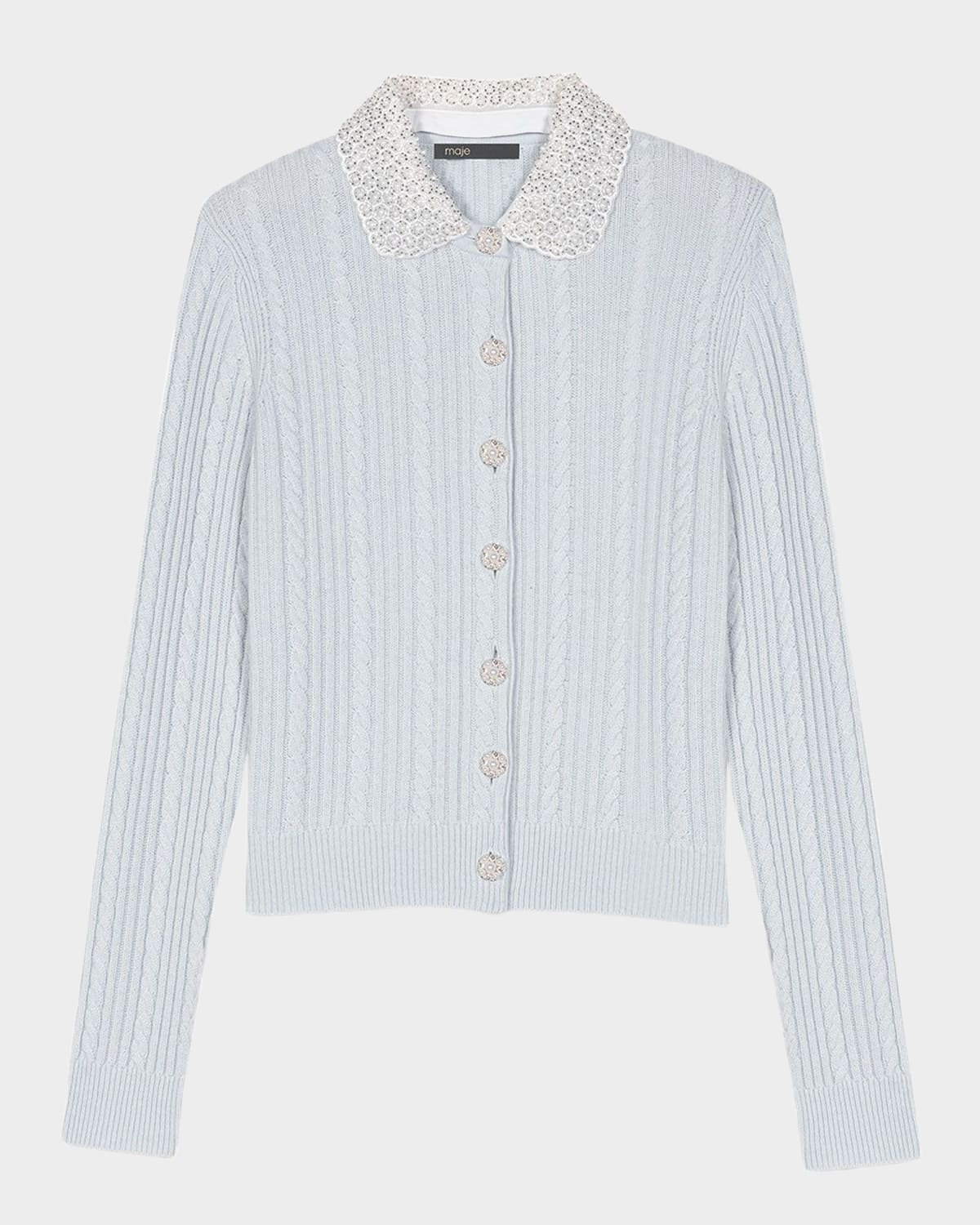 Mini Cable-Knit Embellished Cardigan