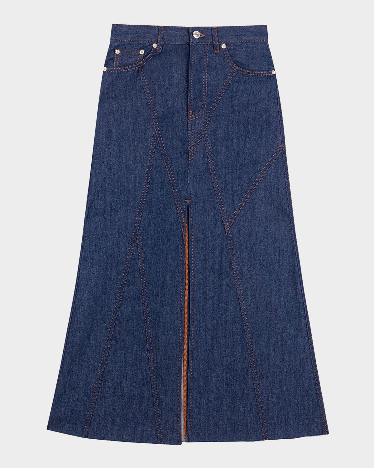 Maje Long Denim Skirt In Navy