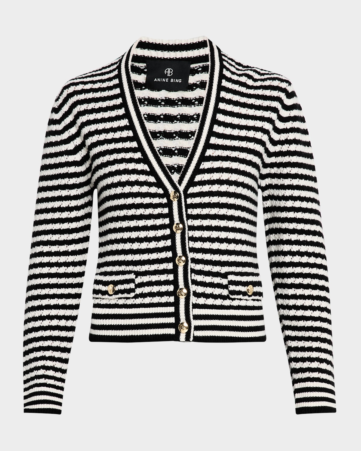 Anine Bing Gwen Cardigan In Black And Ivory Stripe In Whiteblack