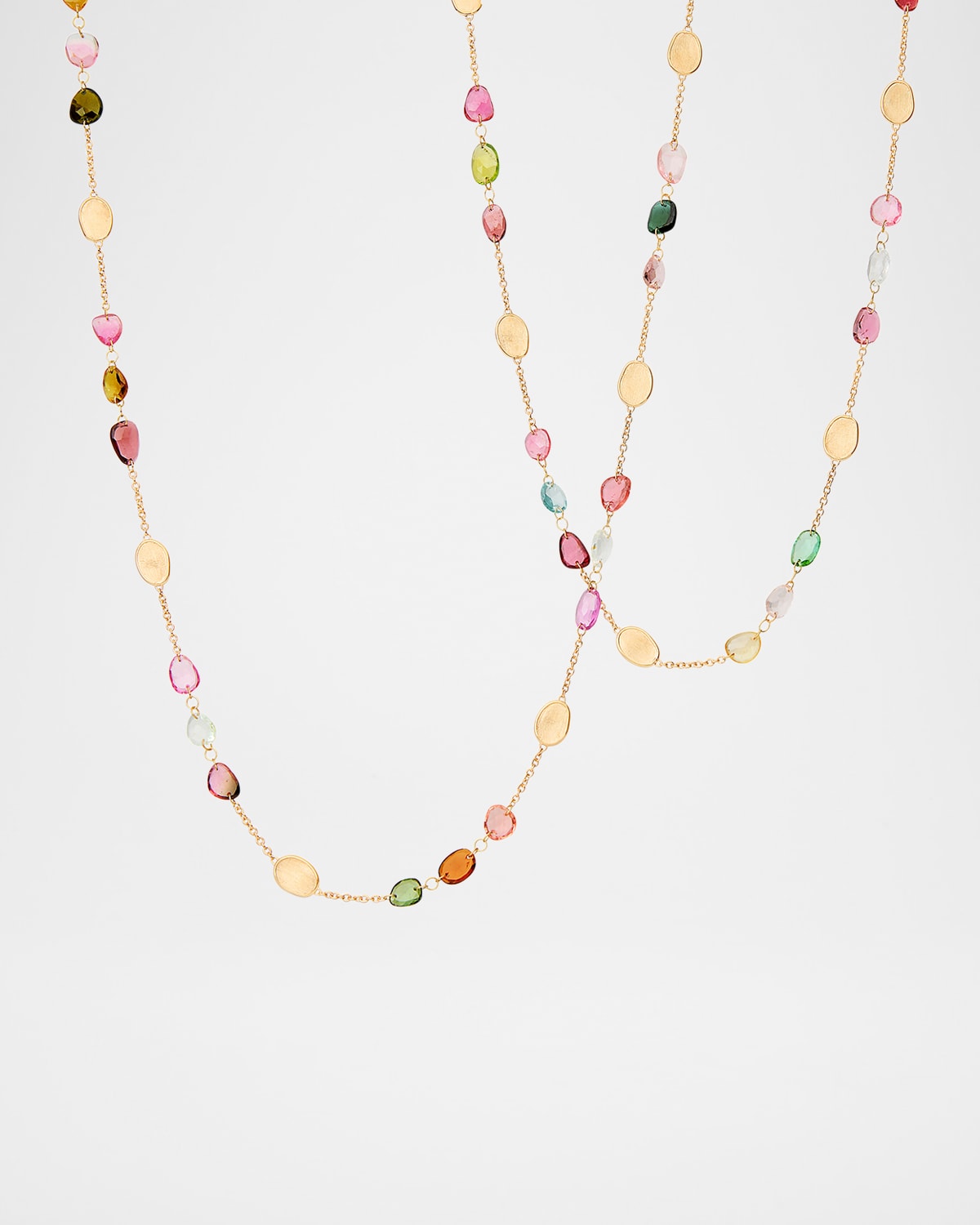 18K Long Lunaria Tourmaline Necklace with Mixed Tourmalines