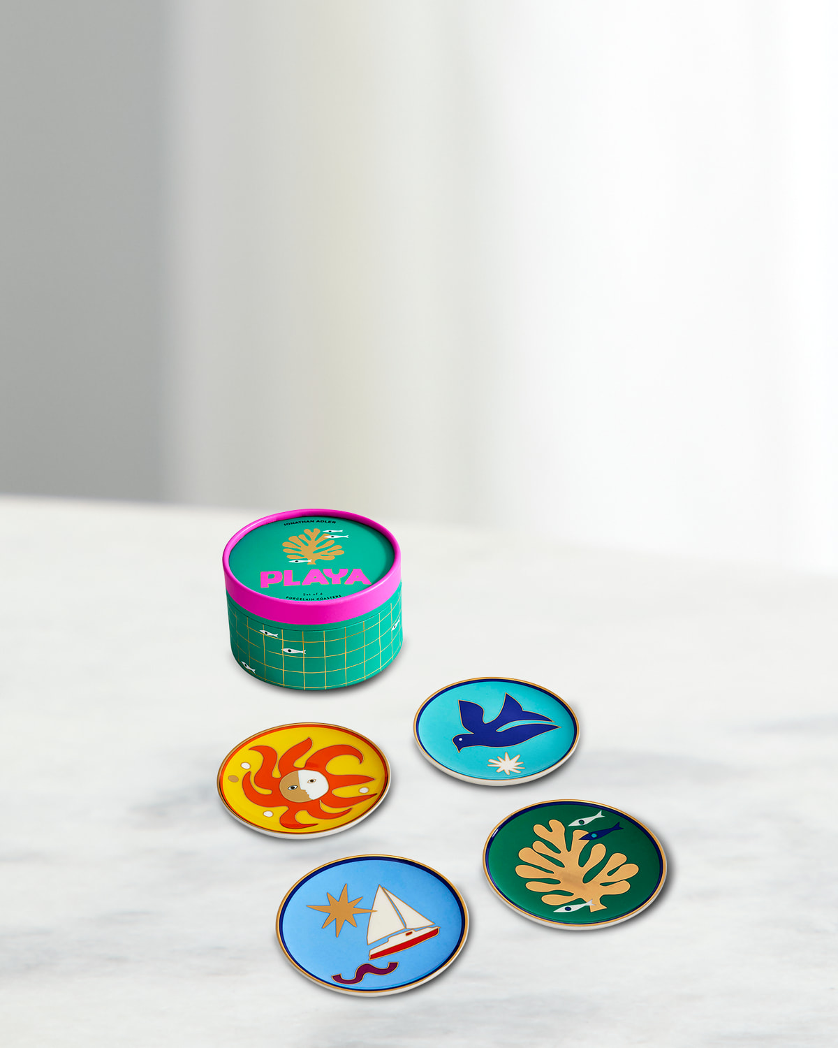 Jonathan Adler Playa Set Of 4 Porcelain Coasters In Multi