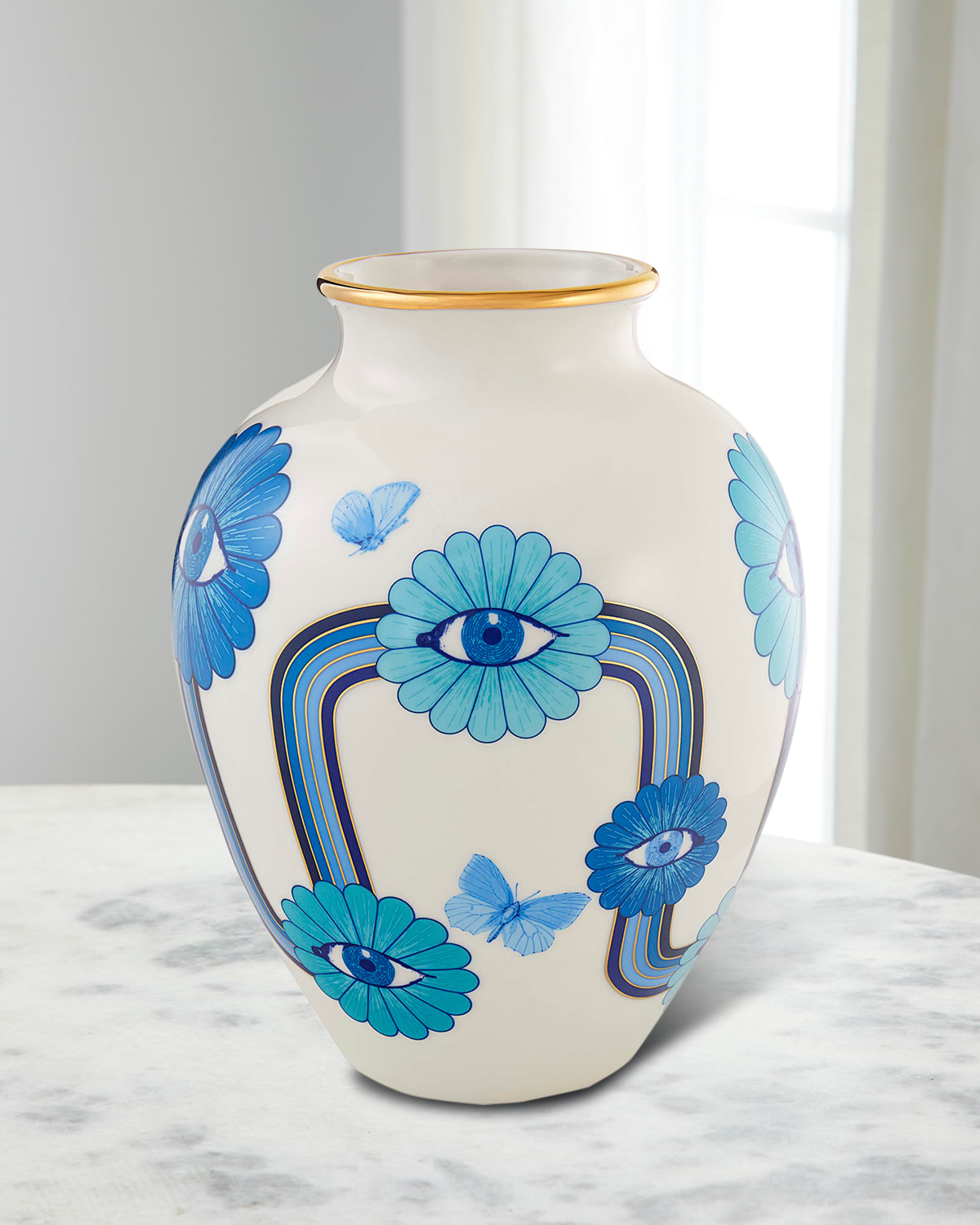 Jonathan Adler Eye-flower Vase In Bluewhite