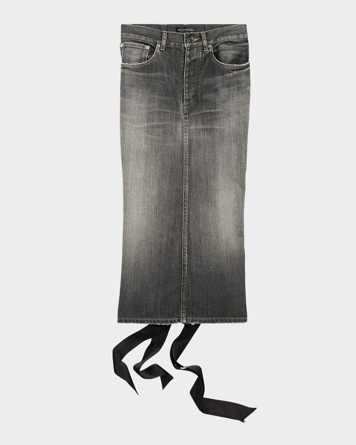 Lace-Up Denim Midi Skirt