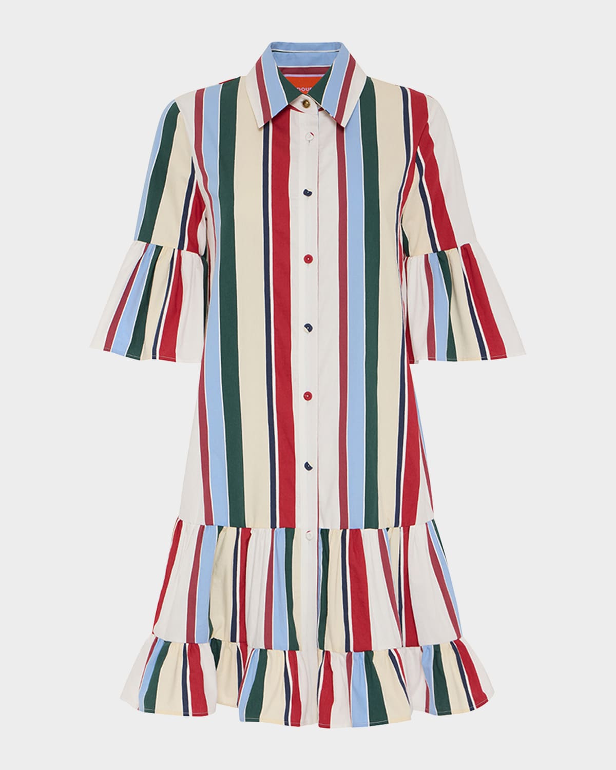 La Doublej Choux Ruffled Striped Cotton-blend Mini Dress In Multicolor