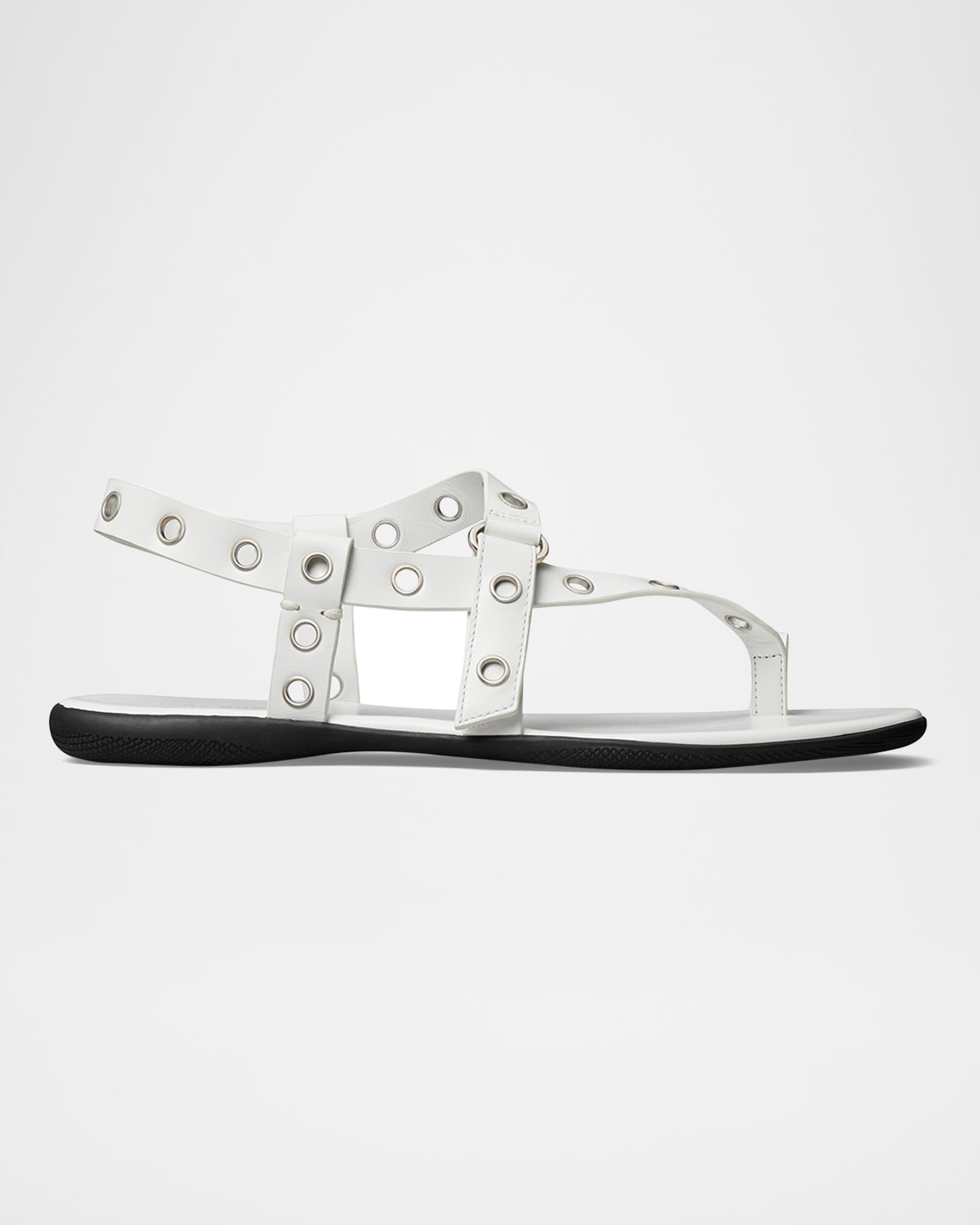 Tory Burch Leather Grommet Toe Ring Sandals In Cloud  Silver