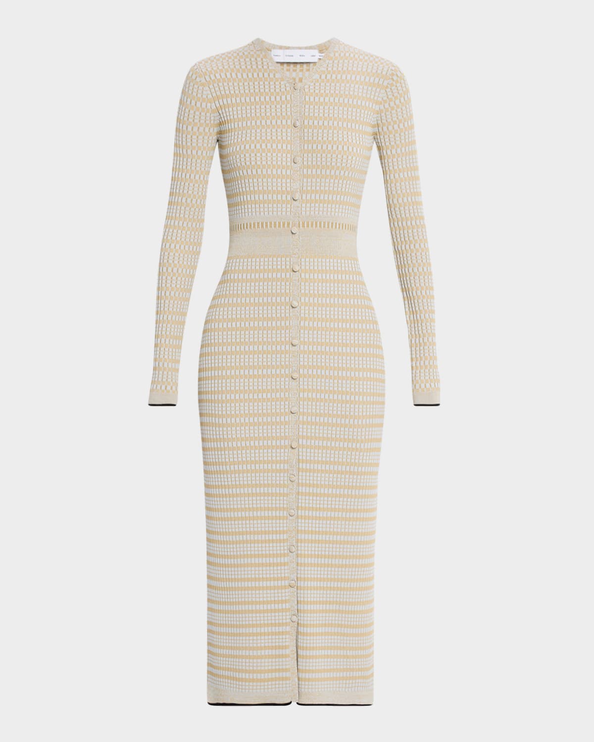 Shop Proenza Schouler Ivanna Long-sleeve Micro Check Dress In Light Oxfordcamel