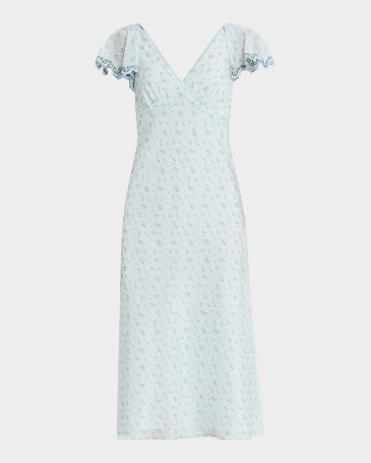 Mia Floral Flutter-Sleeve Midi Dress