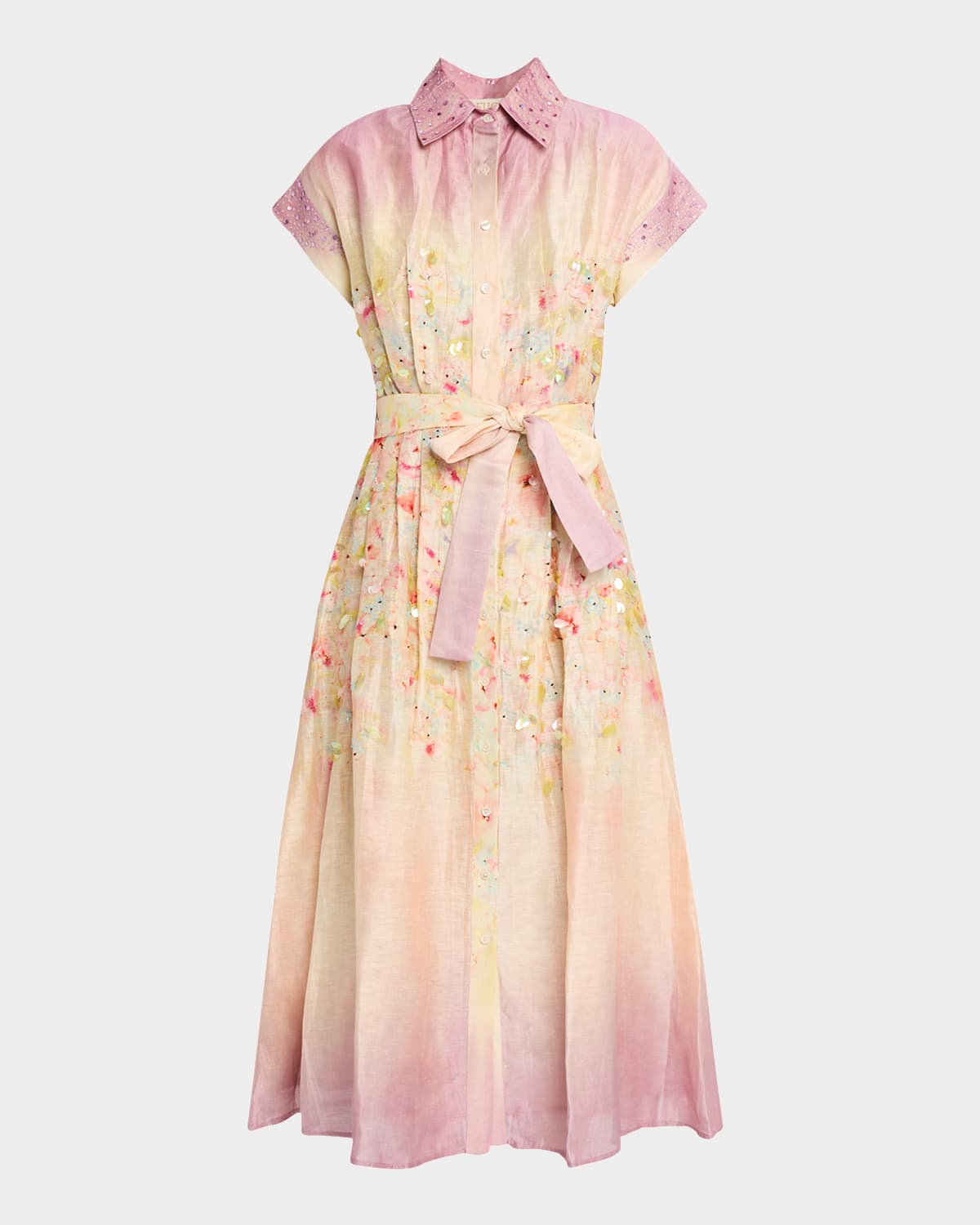 Aqua Bloom Mirage Embellished Midi Shirtdress