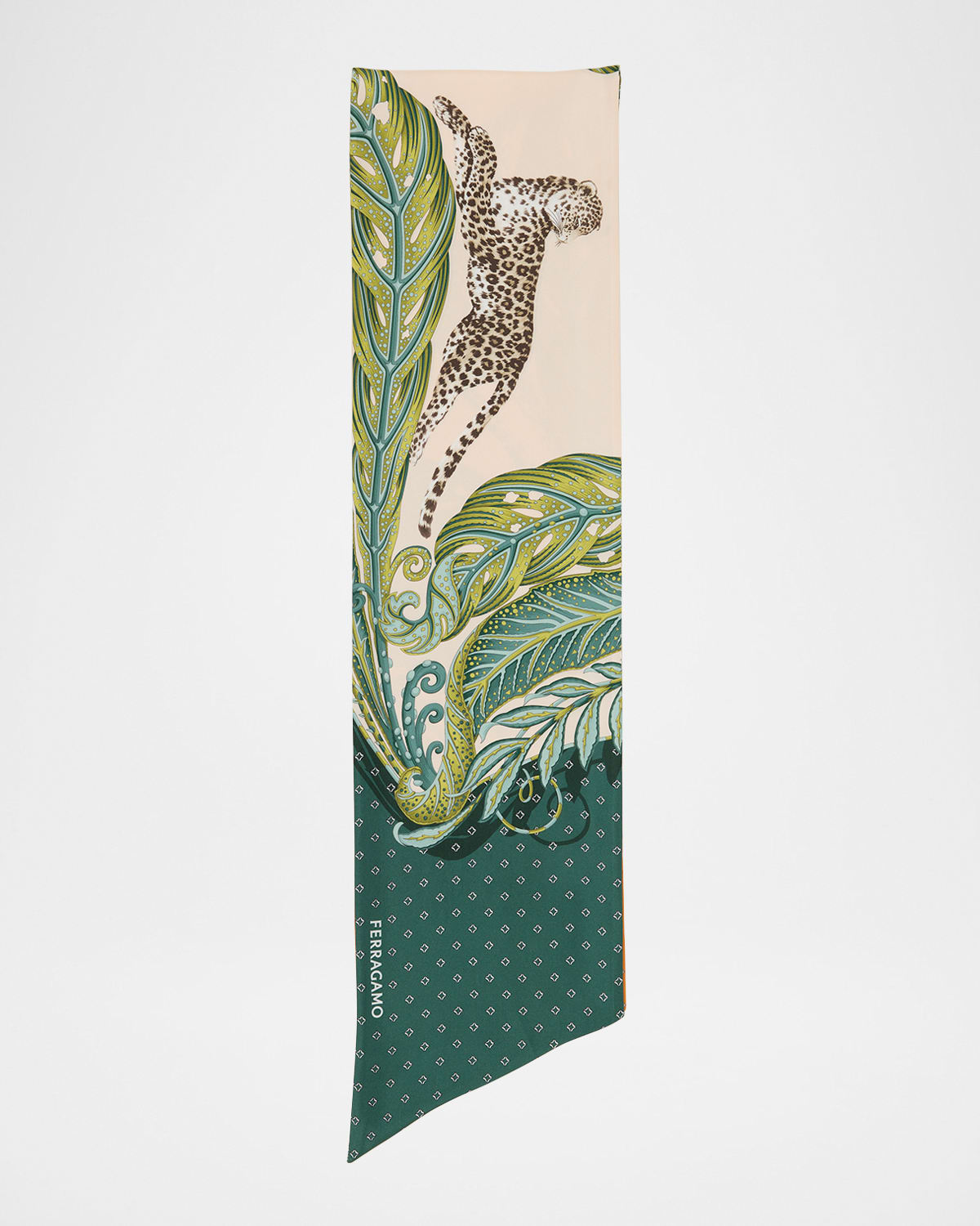 Ferragamo Botanical Animal-print Silk Scarf In Green