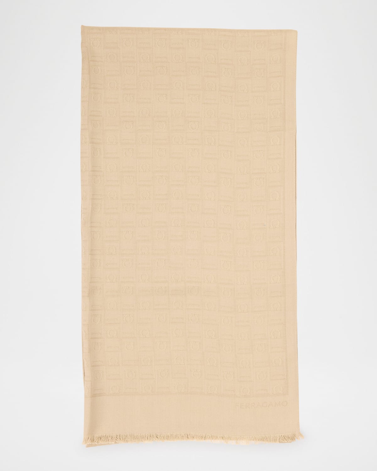 Ferragamo Safari Monogram Silk Wool Scarf In Brown