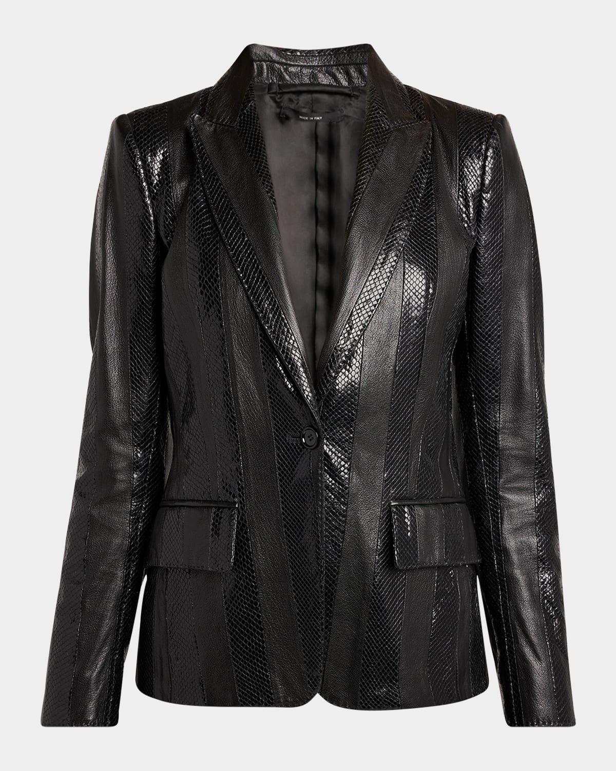 Striped Patchwork Leather Single-Breasted Jacket