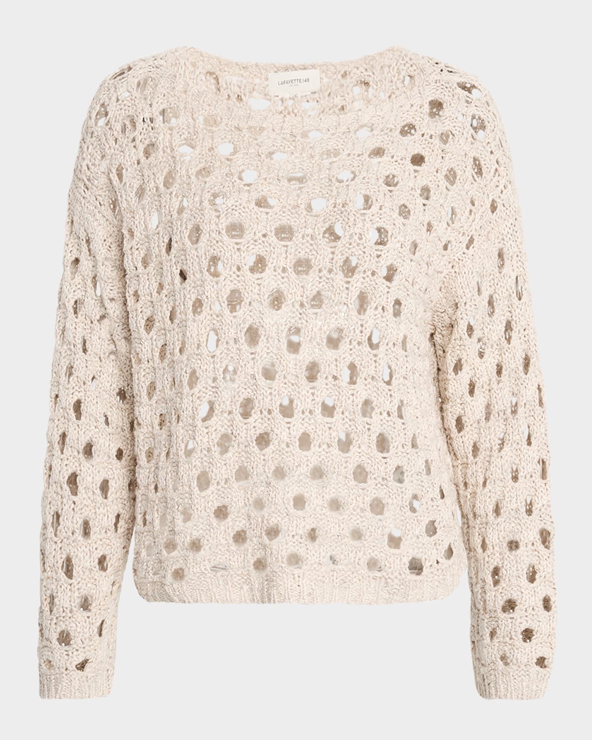 Lafayette 148 Sustainable Linen-silk Chainette Open Knit Oversized Sweater In Smoked Taupe Melange
