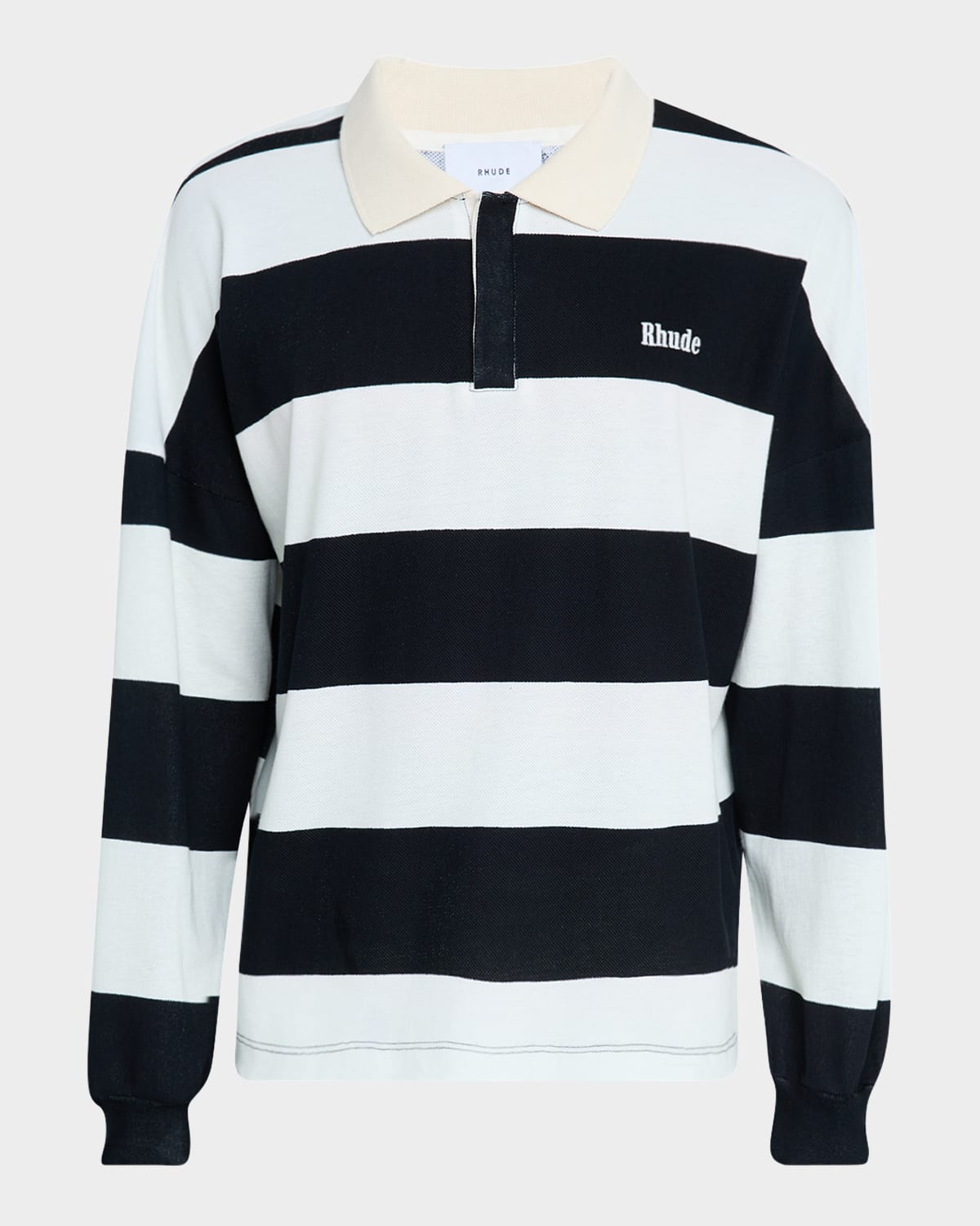 Men's Stripe Pique Long-Sleeve Polo Shirt