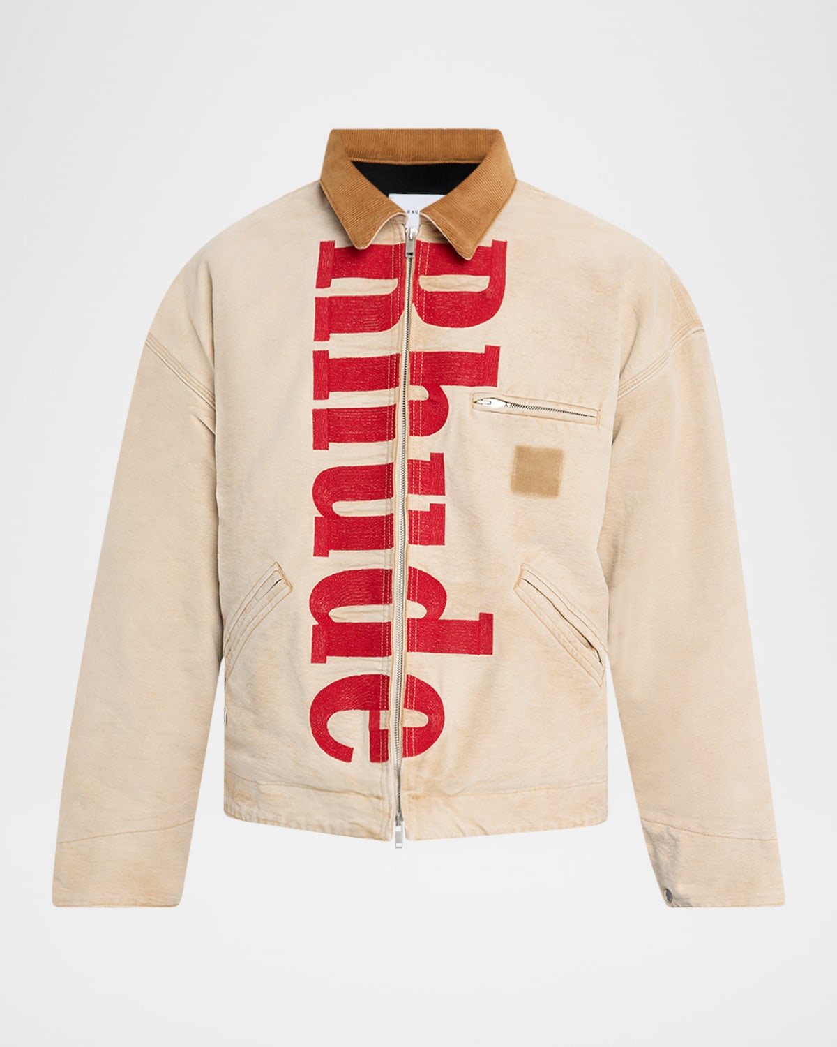 Men's Corduroy-Collar Logo Full-Zip Jacket