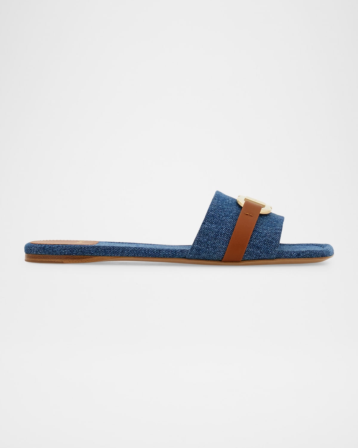 Ferragamo Leah Gancini Bit Denim Slide Sandals In Blue