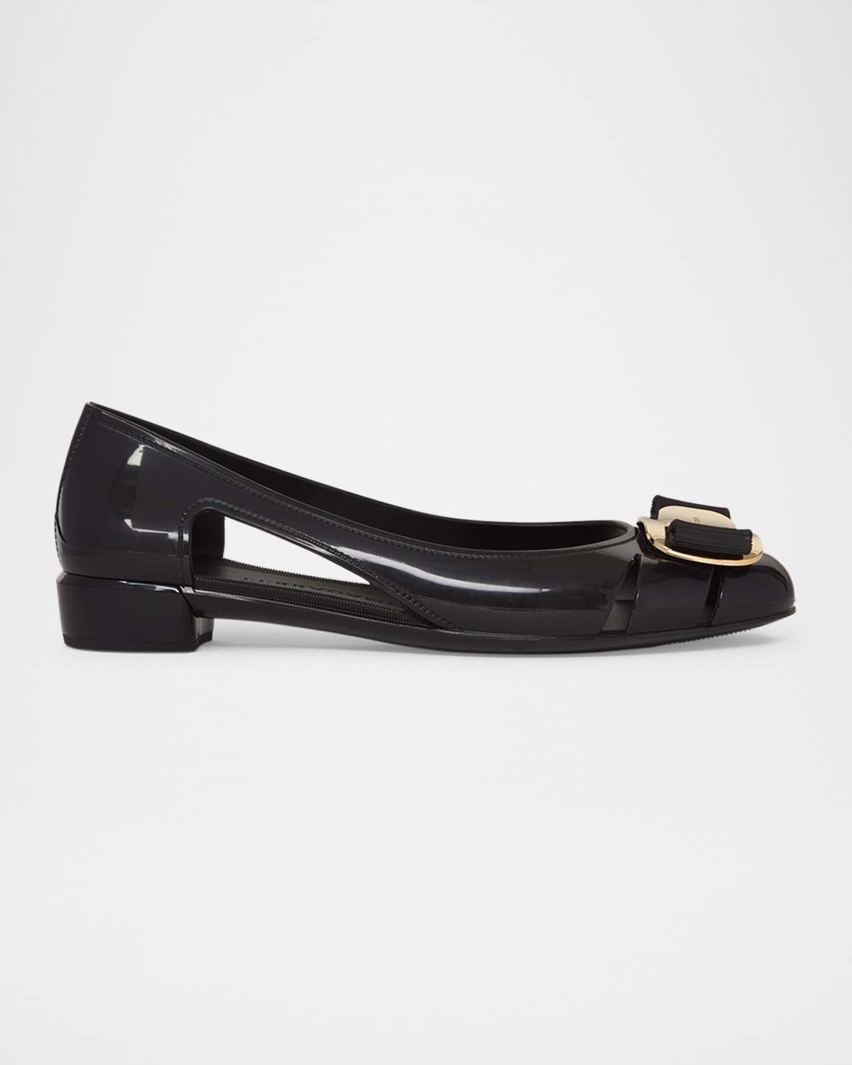 Ferragamo Nara Jelly Cutout Bow Ballerina Flats In Black