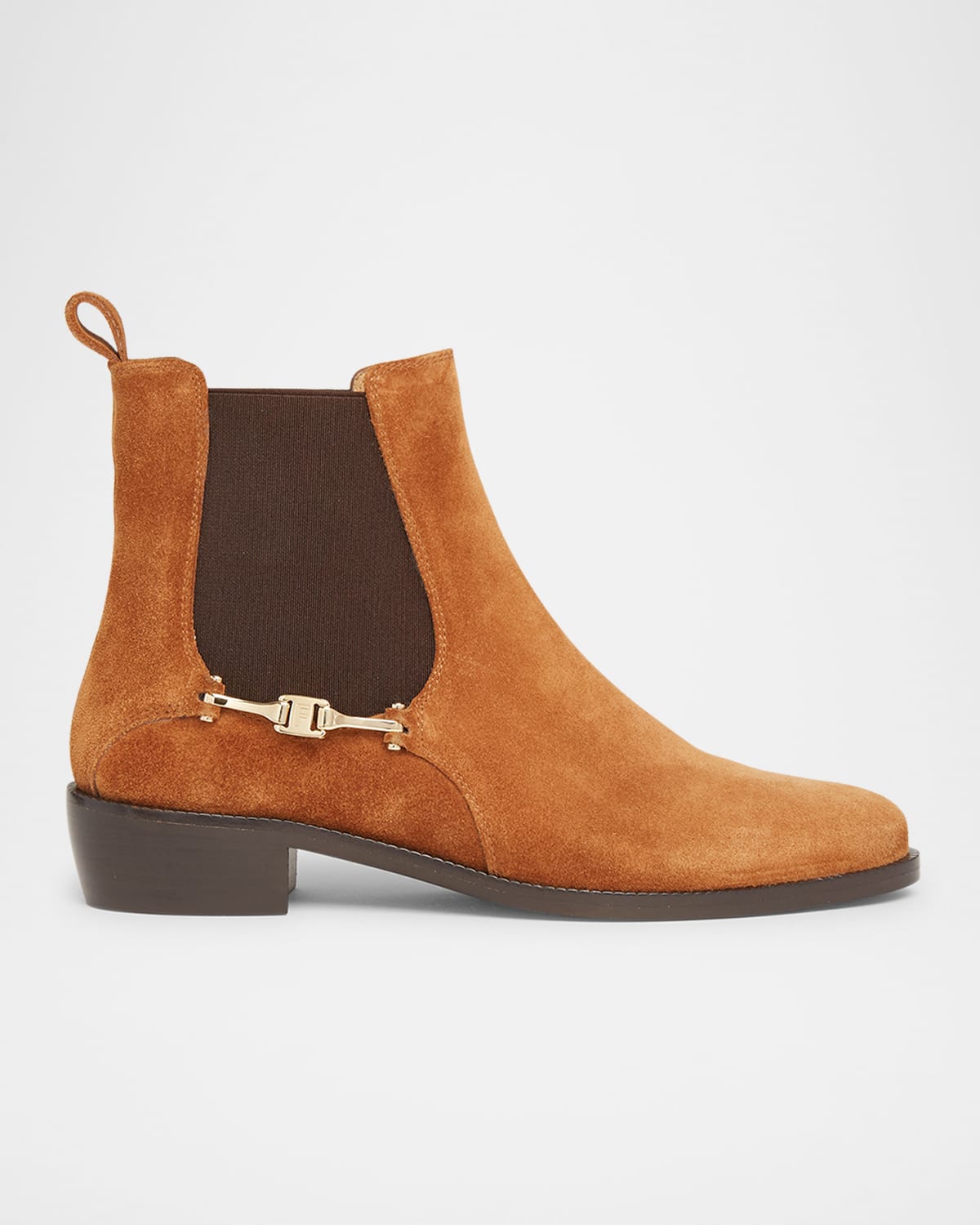 Ferragamo Suede Metal-strap Chelsea Booties In Neutral