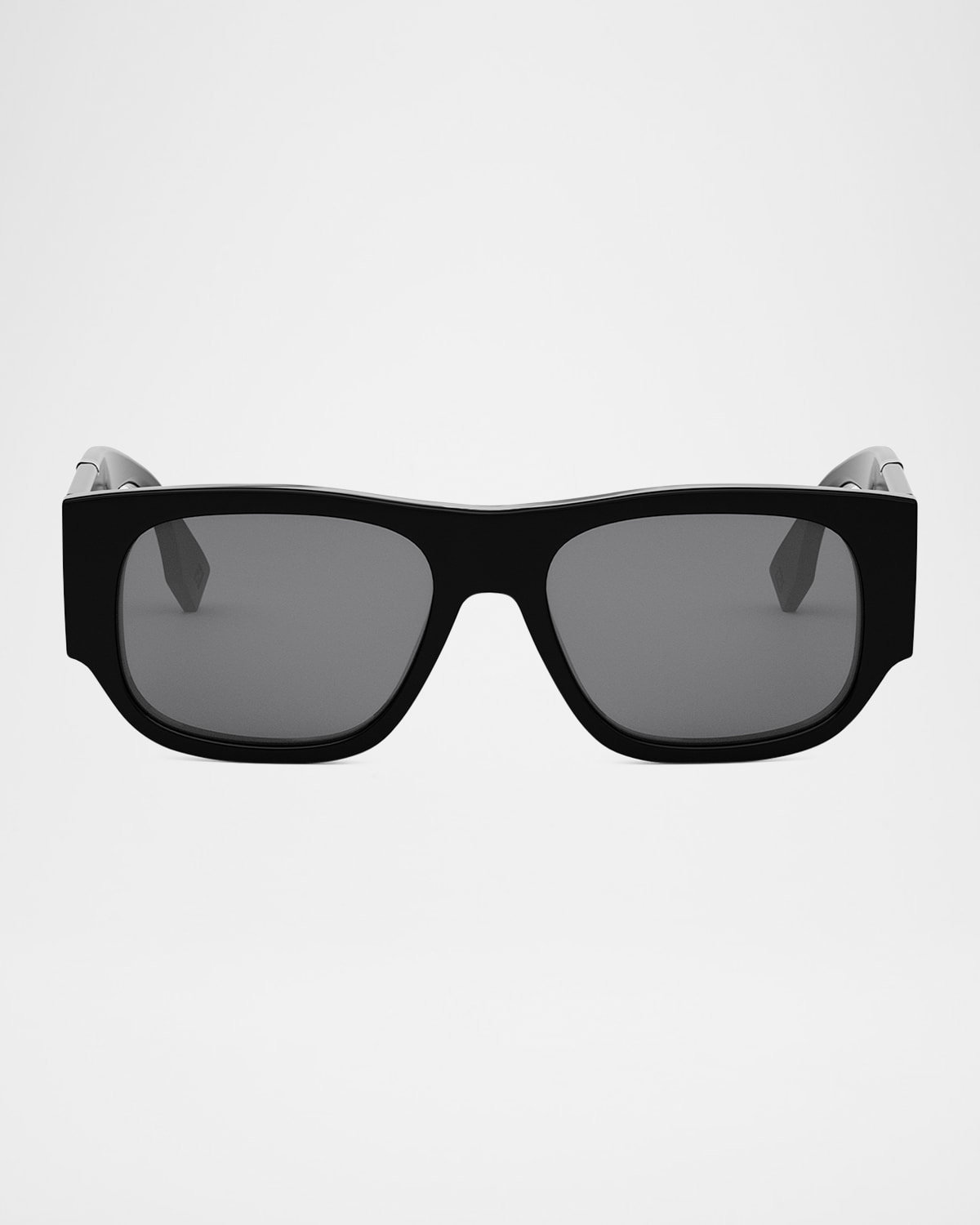 Fendi Men's  Diagonal Acetate Rectangle Sunglasses In Shiny Blacksmoke