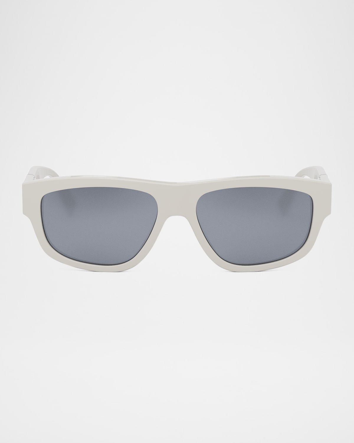 Fendi Men's  Diagonal Acetate Rectangle Sunglasses In White Smoke Mirror