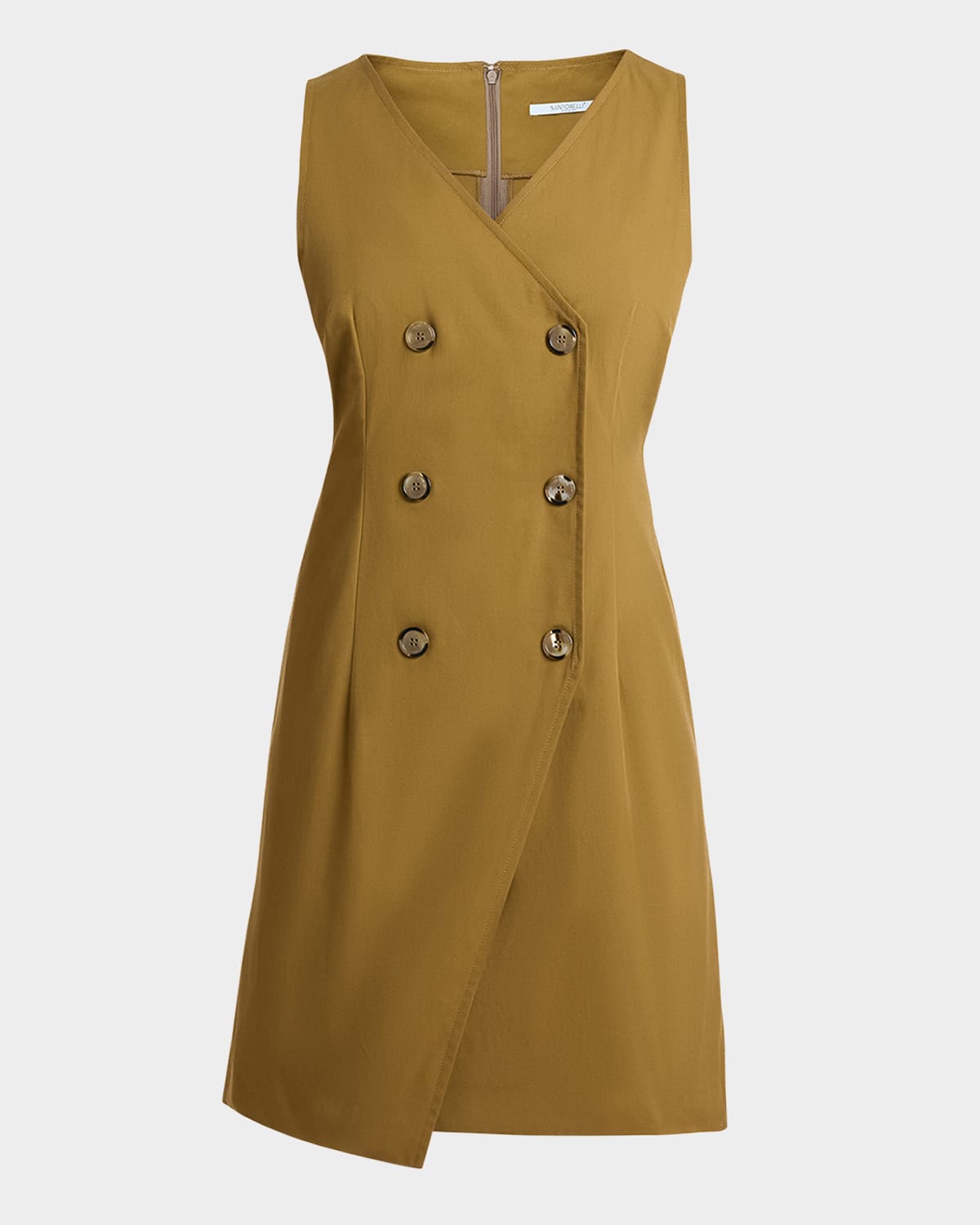 Santorelli Dee Sleeveless Double Breasted A-line Dress With Asymmetric Skirt Panel In Stretch Cotton In Coconut