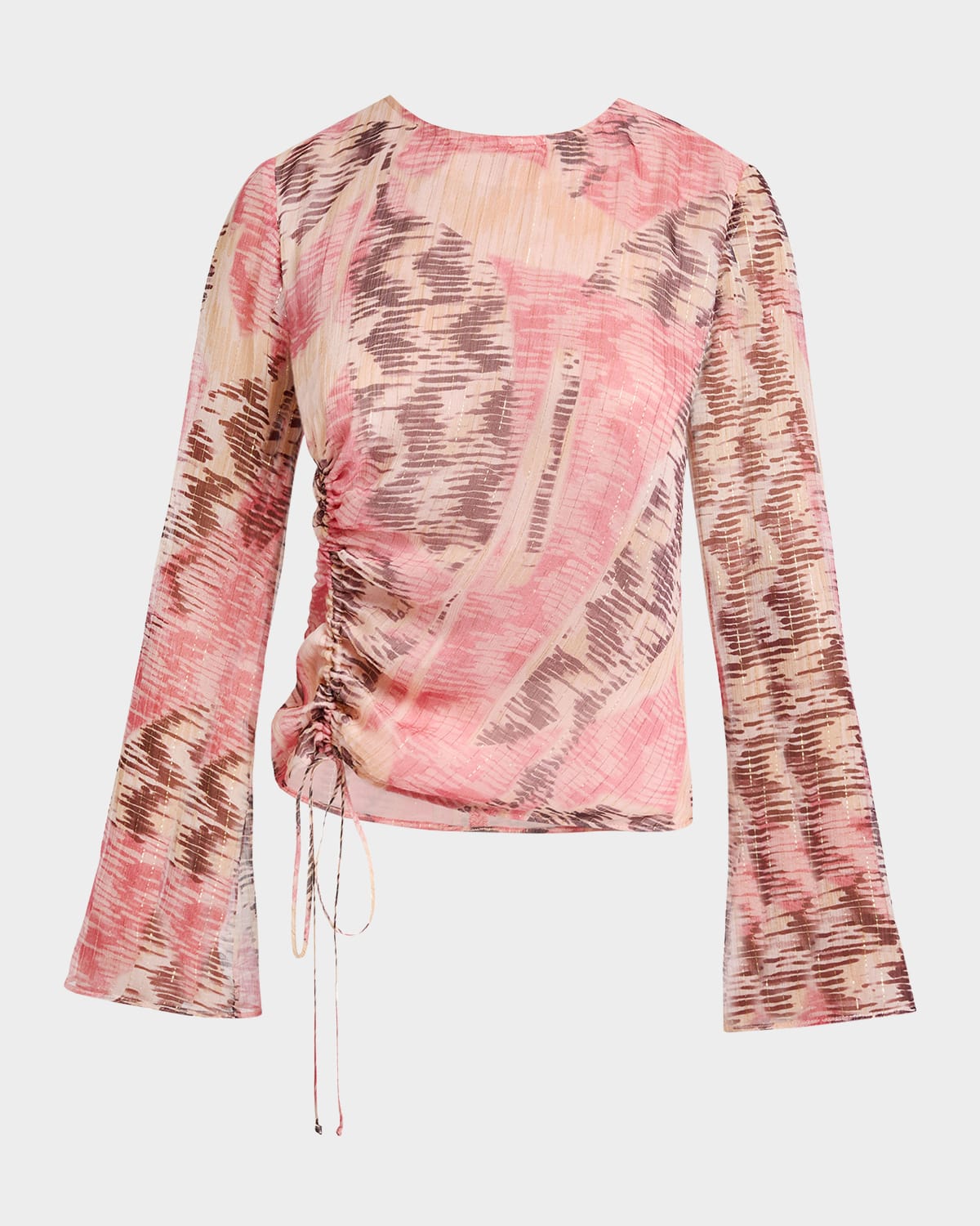 Santorelli Fabi Metallic Pinstripe Silk Chiffon Top