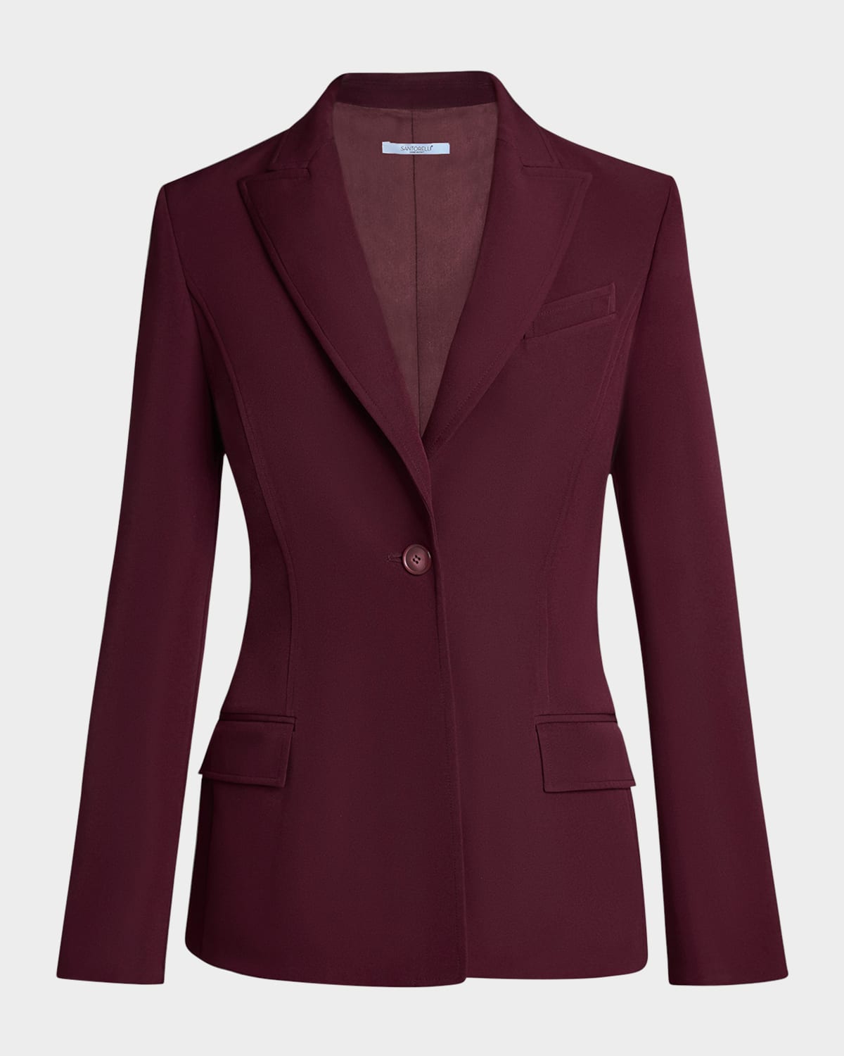 Santorelli Jess Single Button Peak Lapel Jacket With Seam Detail In Fluid Techno Crepe In Cherry Cola